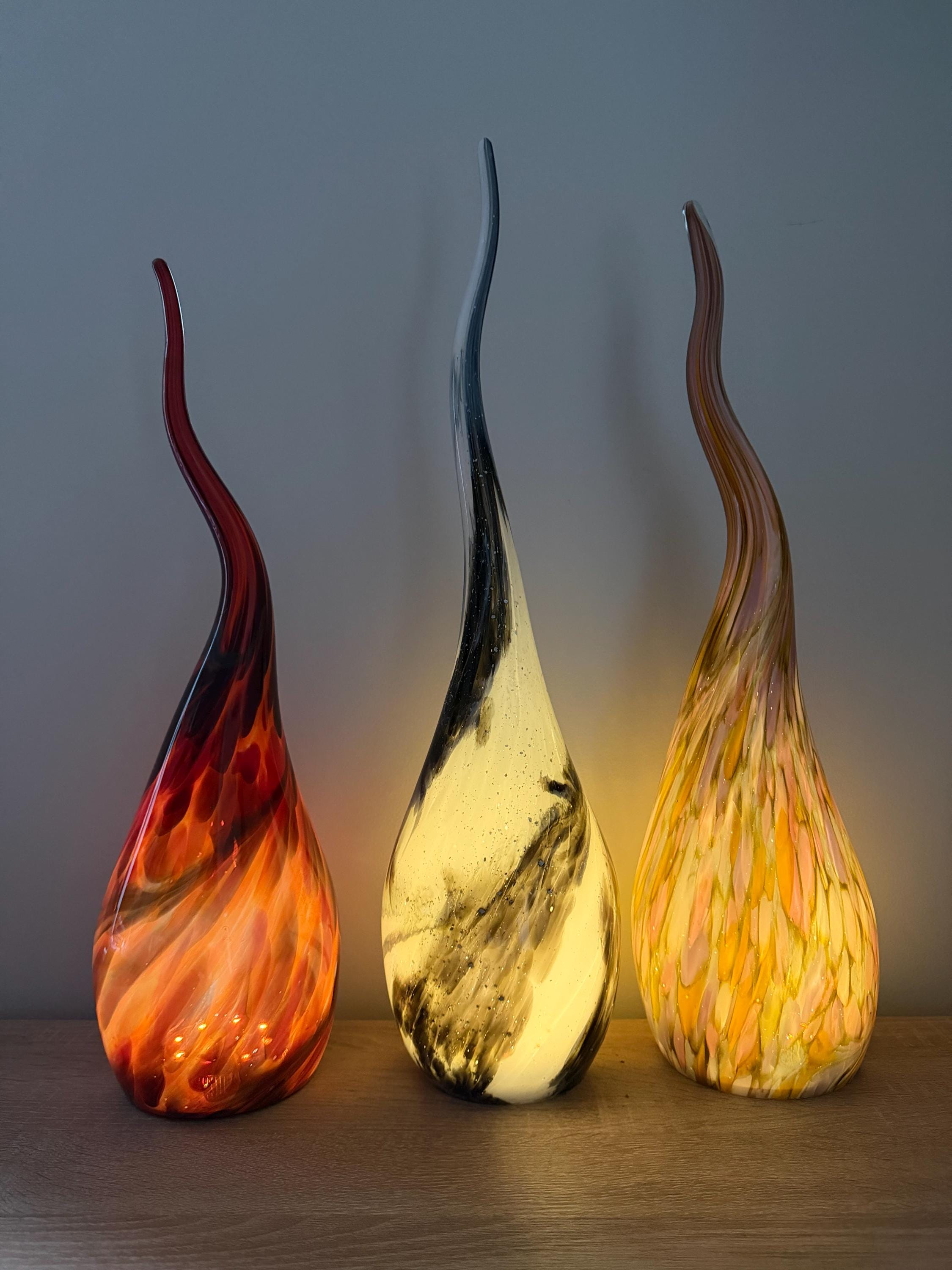 Handblown Art Glass Solar Stakes – Flame Shaped Outdoor Patio Decor