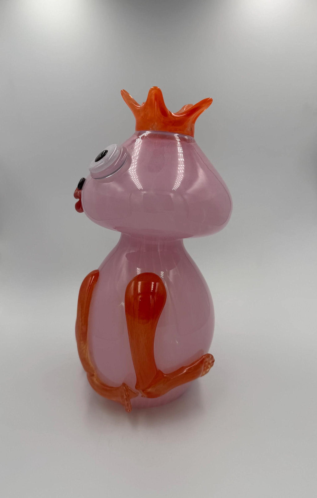 32cm Hand-Blown Queen Frog Glass Figurine – Large Pink Art Glass With Crown