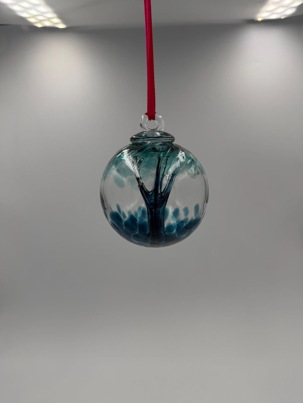 8cm Hand-Blown Witch Ball – Teal Blue Branching Glass Ornament