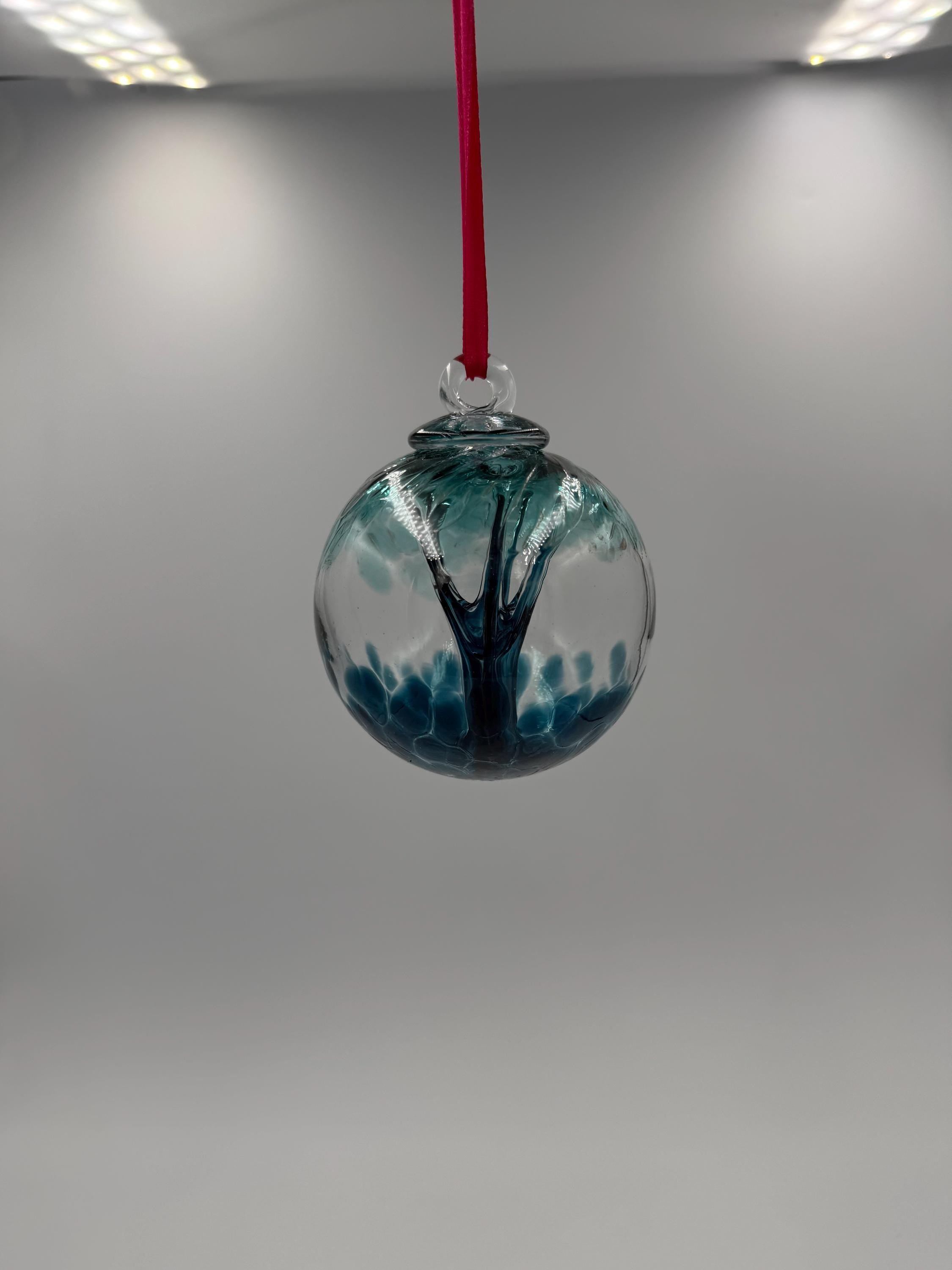 8cm Hand-Blown Witch Ball – Teal Blue Branching Glass Ornament