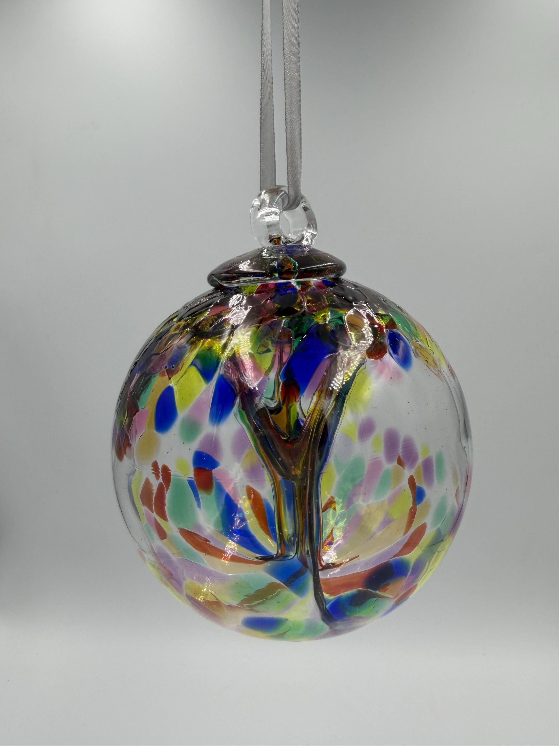 10cm Hand-Blown Glass Witch Ball – Rainbow Confetti Spirit Ball – Tree of Life Hanging Suncatcher
