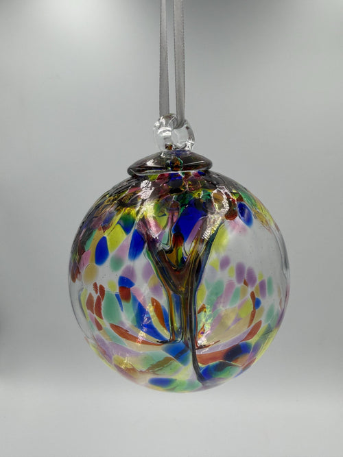 10cm Hand-Blown Glass Witch Ball – Rainbow Confetti Spirit Ball – Tree of Life Hanging Suncatcher
