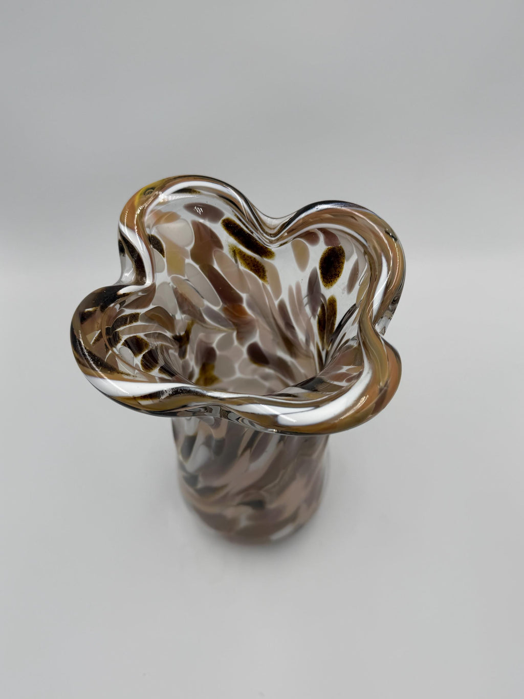 27cm Hand-Blown Art Glass Vase - Elegant Brown Beige Swirl