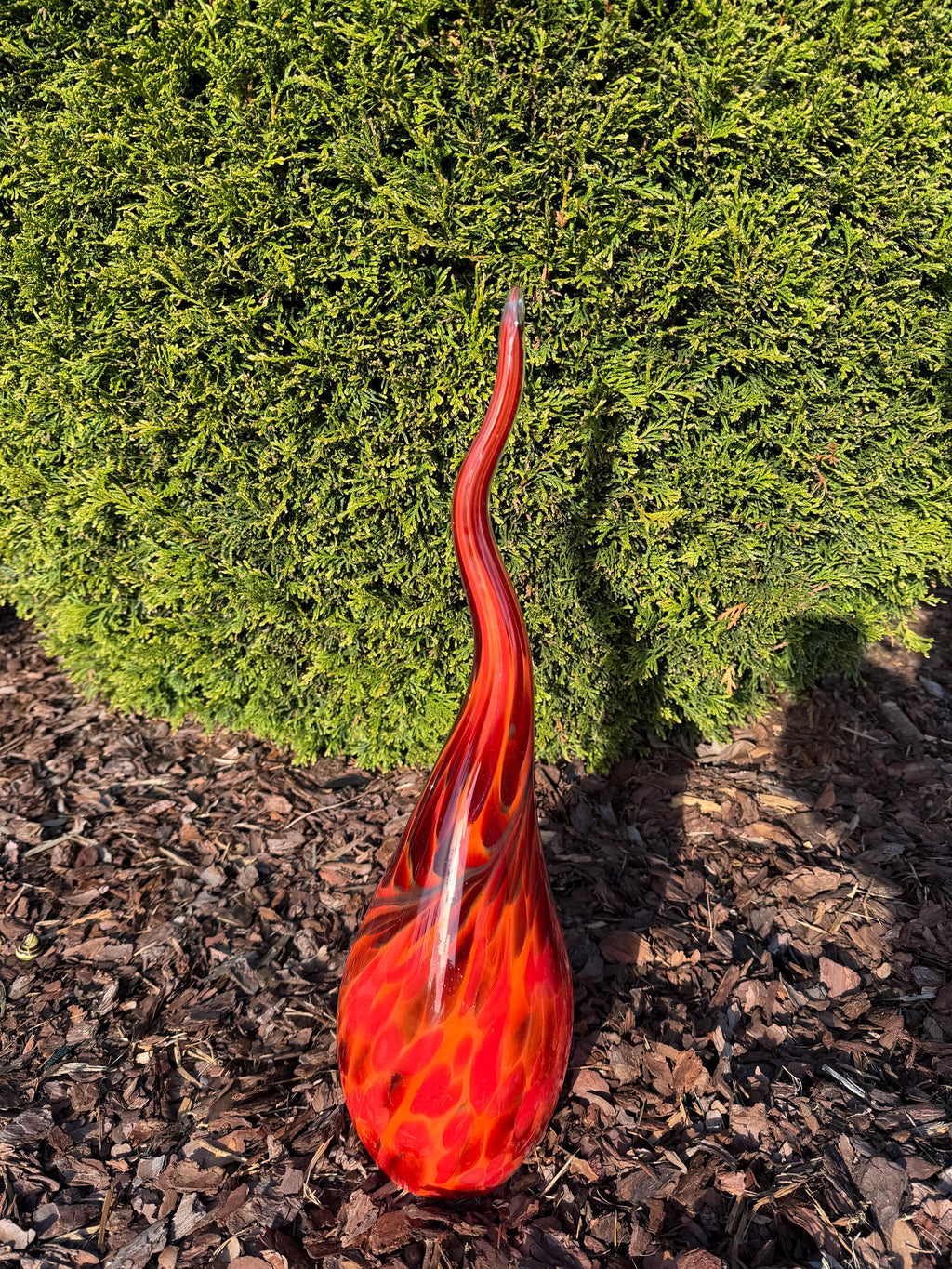 60cm Red Glass Garden Flame - Hand Blown Garden Art - Outdoor Decor
