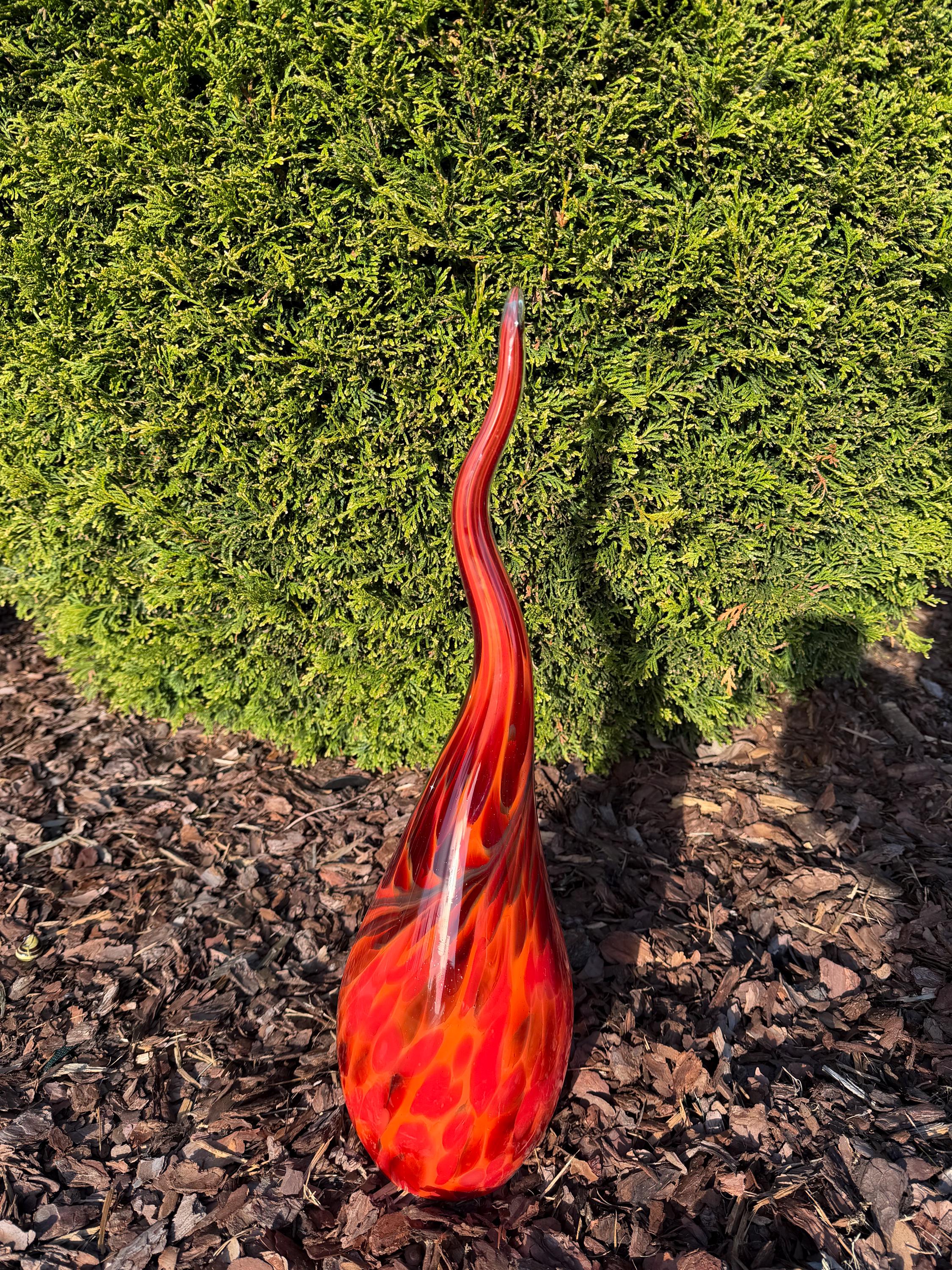 60cm Red Glass Garden Flame - Hand Blown Garden Art - Outdoor Decor