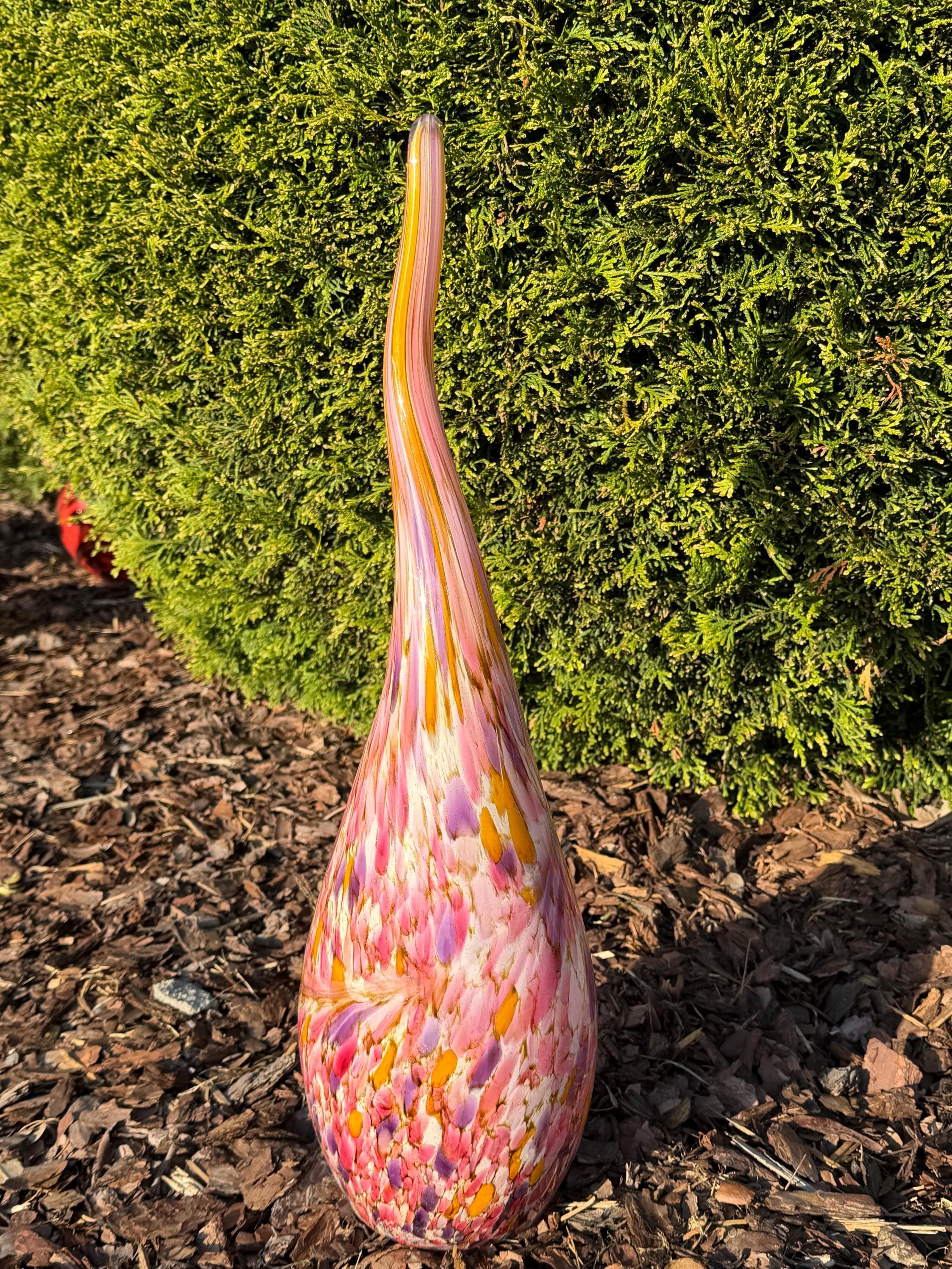 60cm Pink Glass Garden Flame - Hand Blown Garden Art - Outdoor Decor