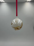 6cm Hand-Blown Crackle Glass Ornament – White Gold Swirl Hanging Ball