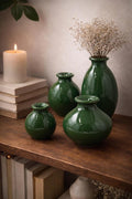 Handblown Art Glass Bud Vases – Moss Green Minimalist Set of 4