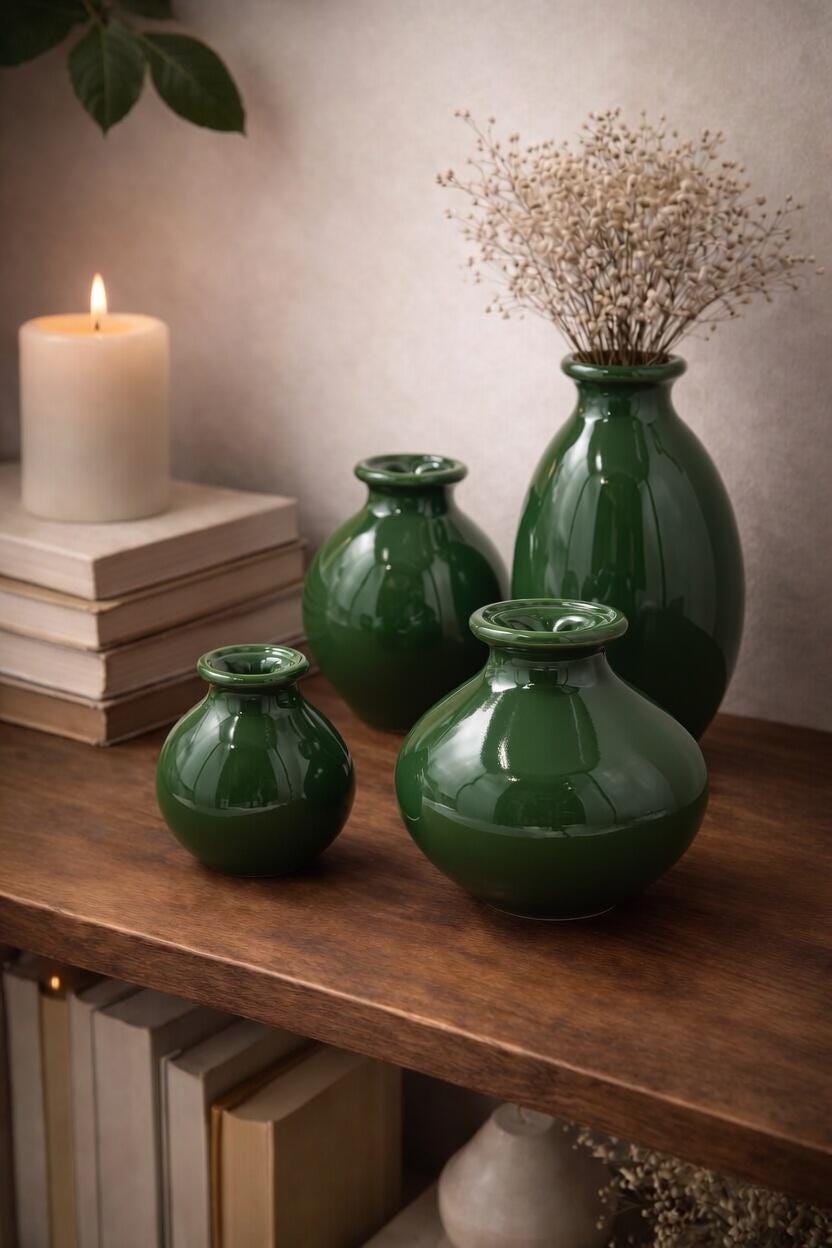 Handblown Art Glass Bud Vases – Moss Green Minimalist Set of 4
