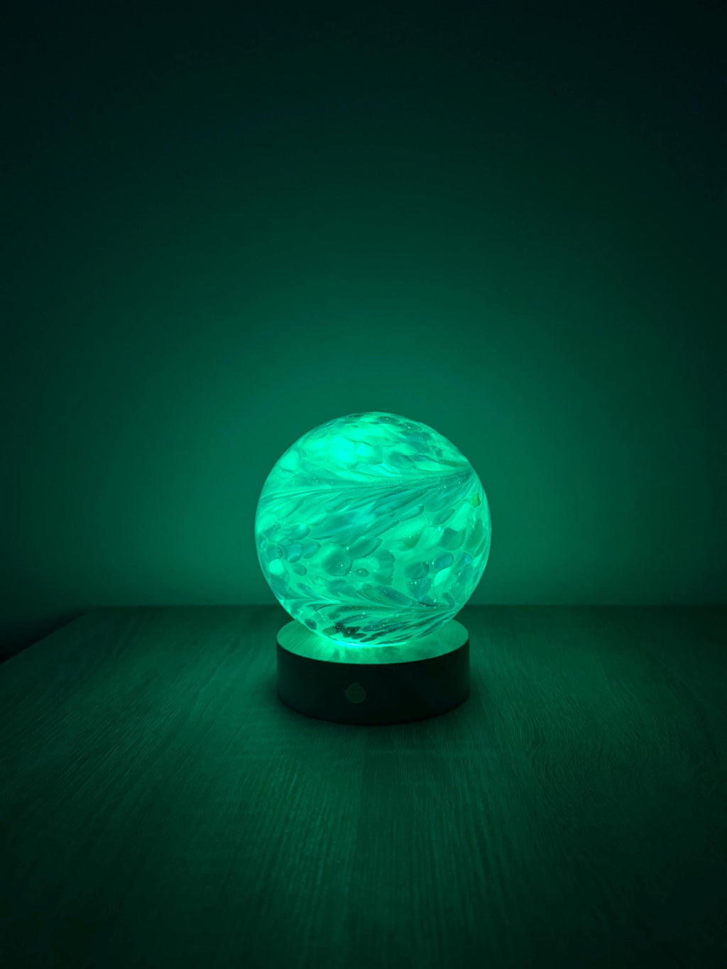 12cm Hand-Blown Pastel Swirl Glass Orb Lamp – Color Changing LED Touch Light Wooden Base