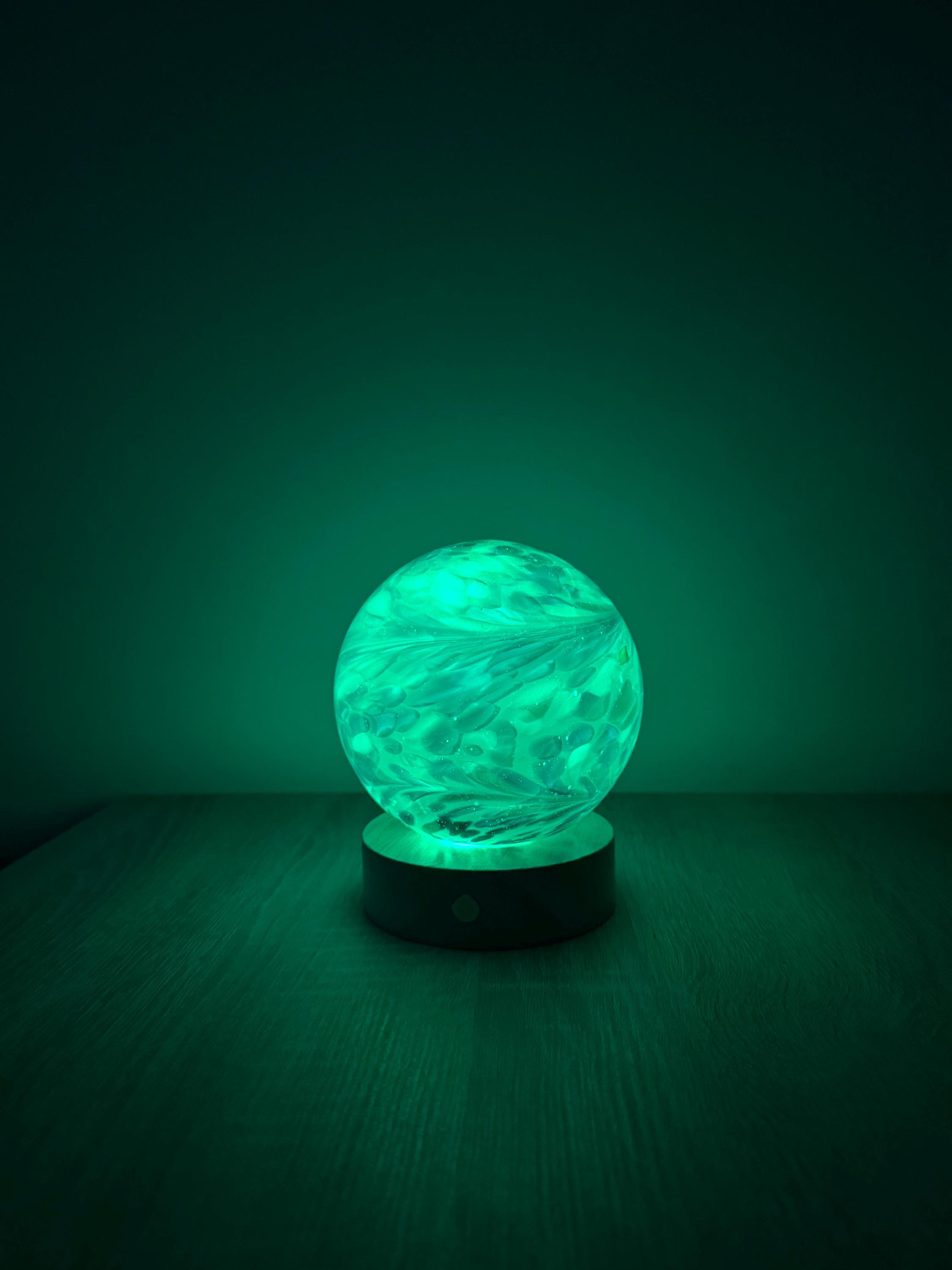 12cm Hand-Blown Pastel Swirl Glass Orb Lamp – Color Changing LED Touch Light Wooden Base