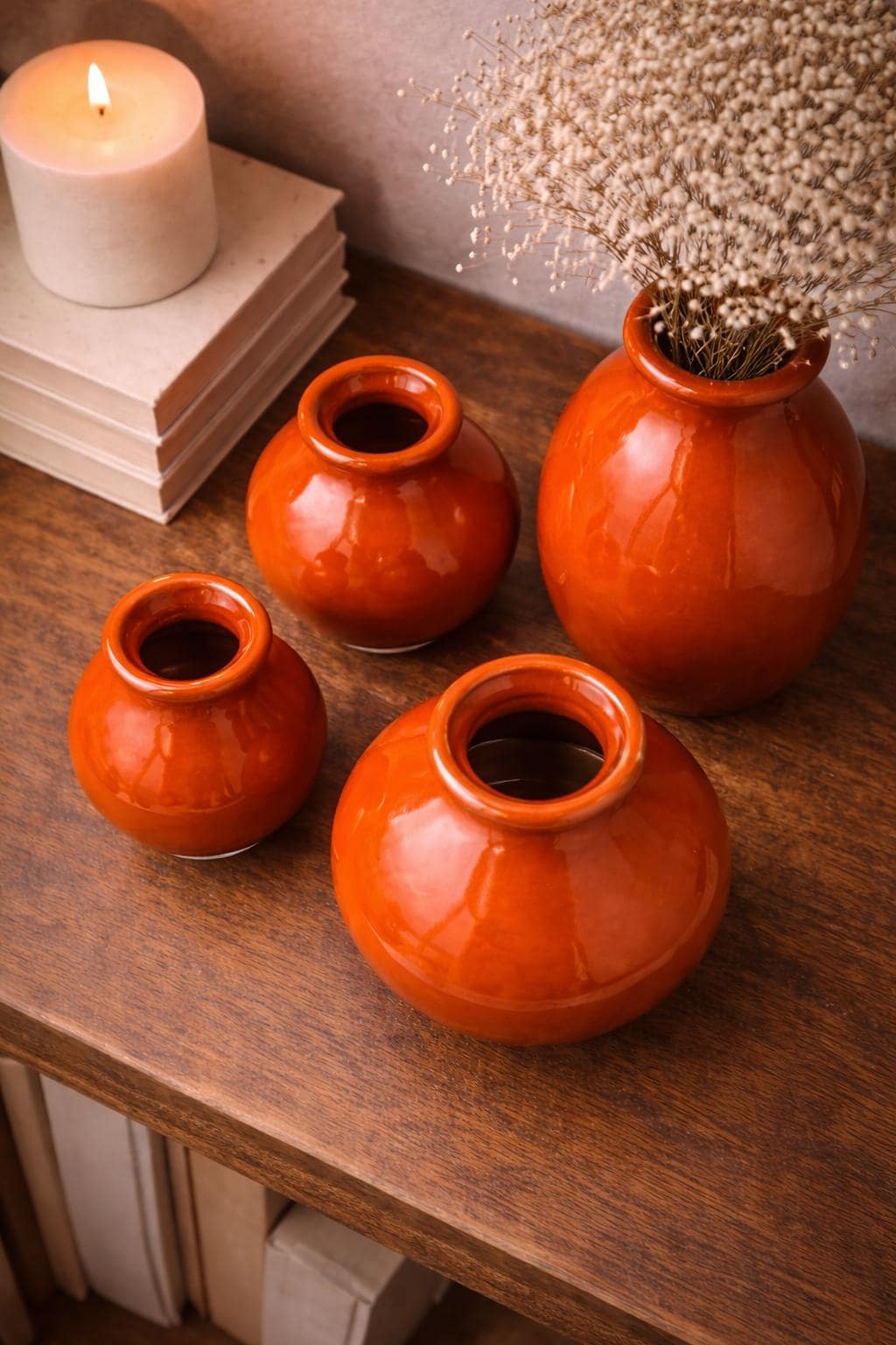 Handblown Art Glass Bud Vases – Orange Minimalist Set of 4
