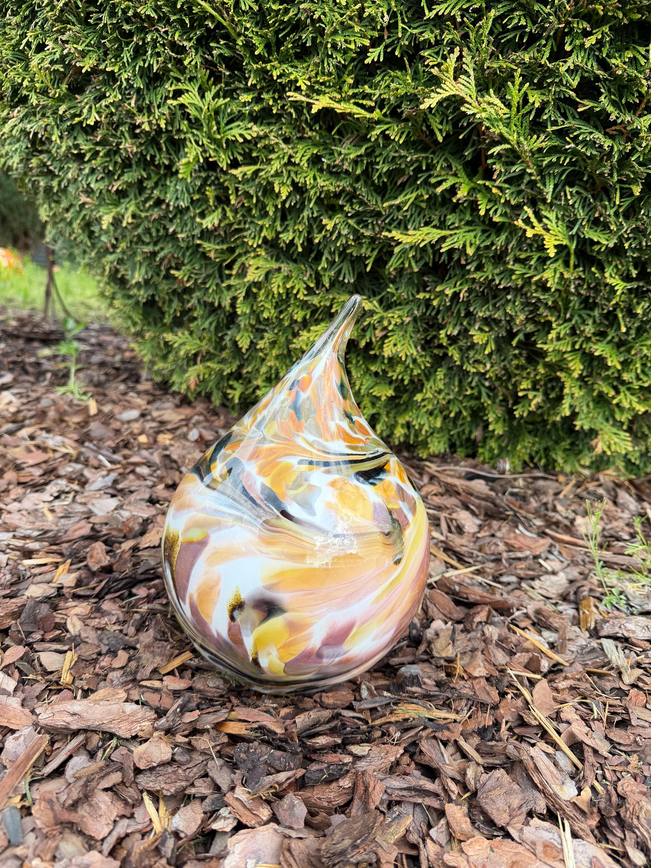 15cm Hand-Blown Glass Teardrop – Multicolor Yellow Black Swirl Sculpture