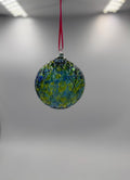 10cm Hand-Blown Crackle Glass Ornament – Iridescent Green Blue Yellow Hanging Sphere