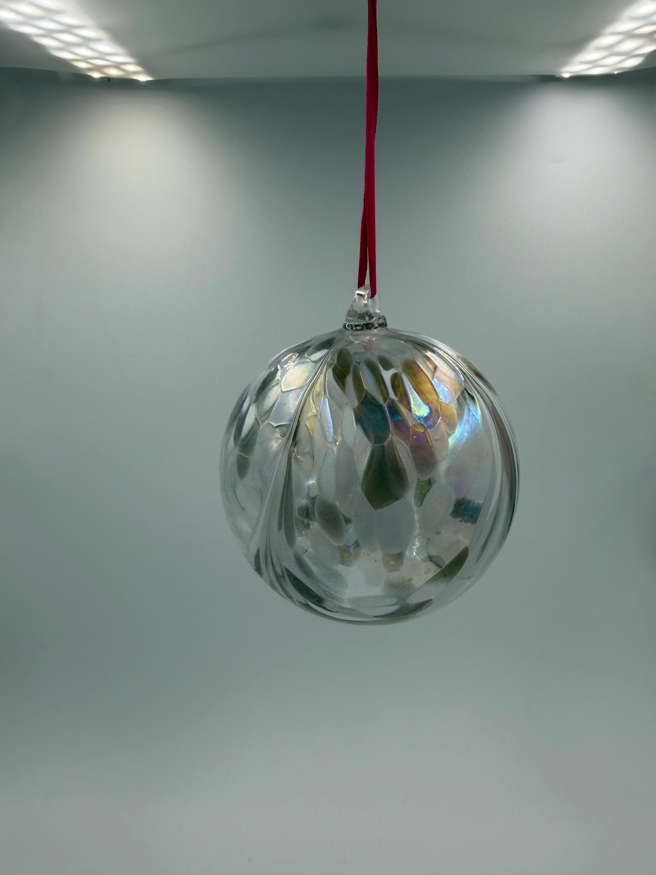 Hand Blown Glass Ball Ornament – 10cm Iridescent Suncatcher, Minimalist Decor