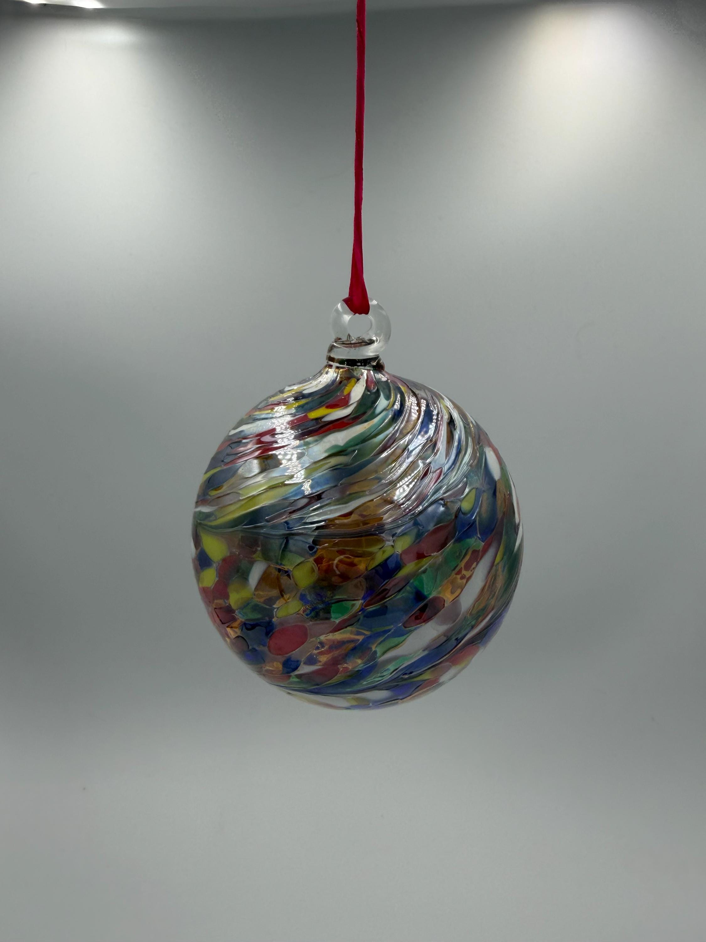 10cm Hand-Blown Multicolor Swirl Glass Ornament – Colorful Hanging Ball