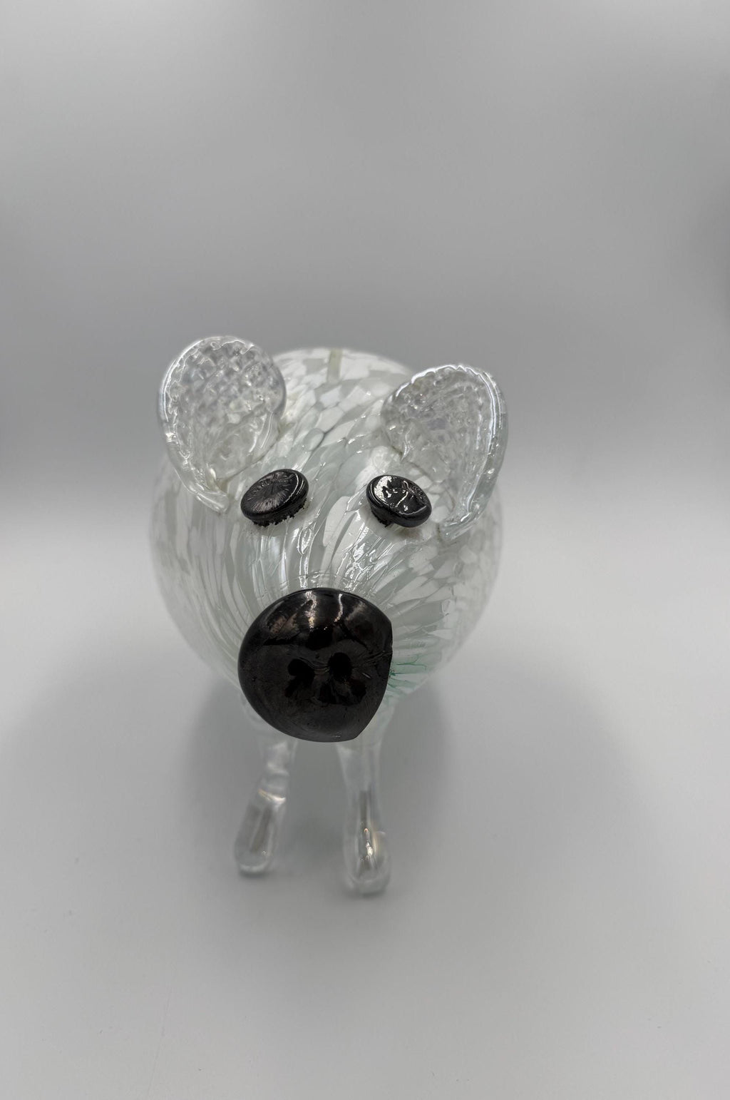 30cm Hand-Blown Crackle Glass Piggy Bank – Clear Savings Pig Sculpture