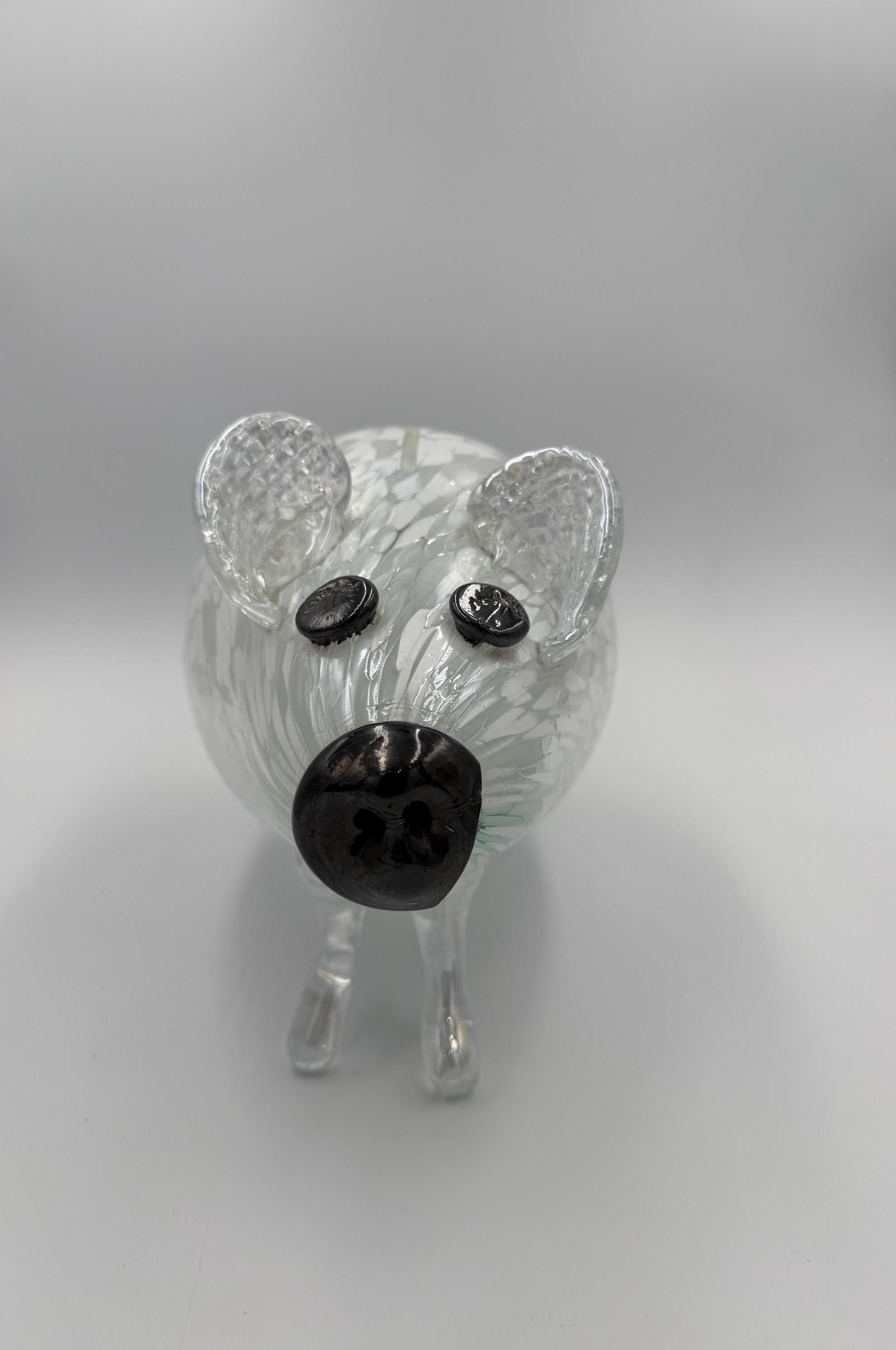 30cm Hand-Blown Crackle Glass Piggy Bank – Clear Savings Pig Sculpture