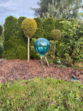 80cm Hand-Blown Blue Crackle Glass Garden Stake – 15cm Gazing Ball Outdoor Decor