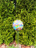80cm Hand-Blown Glass Garden Stake – 15cm Multicolor Sphere