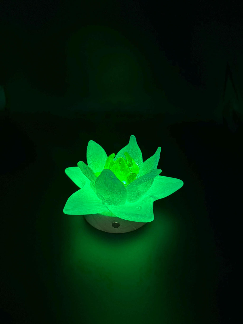 12cm Hand-Blown Glass Flower Lamp – White Petals, Wooden Base, Touch Control Night Light