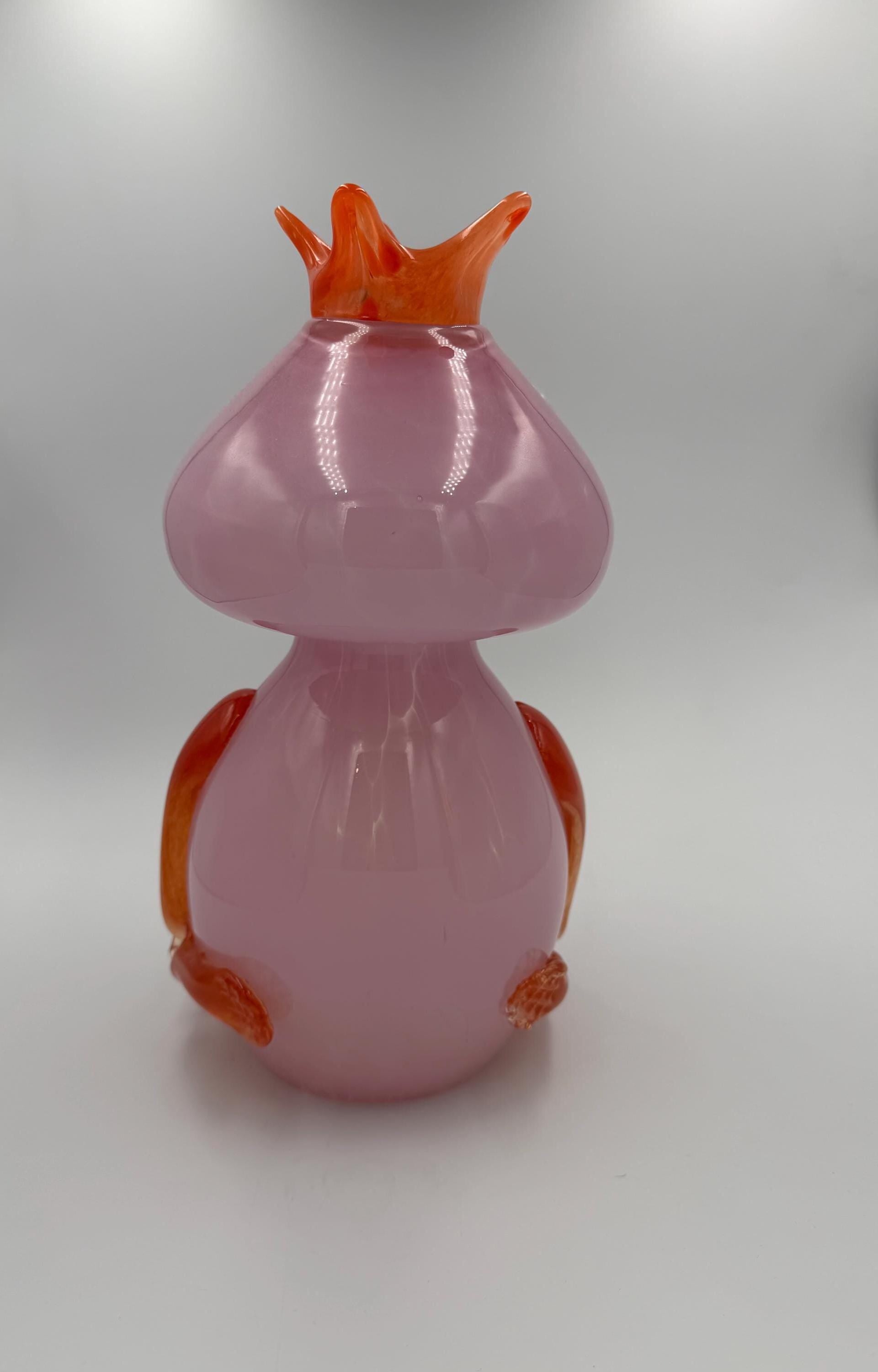 32cm Hand-Blown Queen Frog Glass Figurine – Large Pink Art Glass With Crown