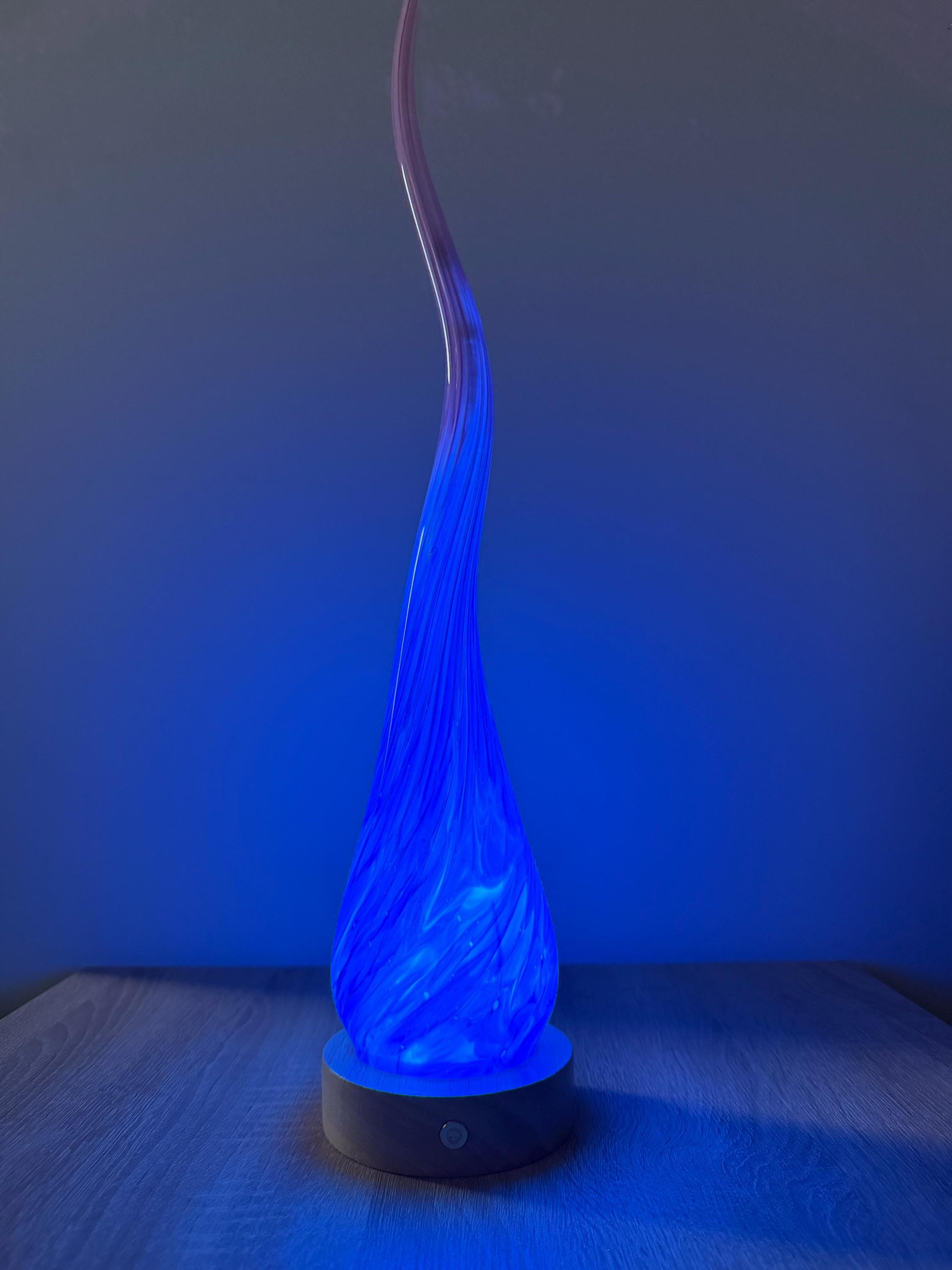 50cm Hand-Blown Pink Flame Lamp – Color Changing LED Touch Light Wooden Base