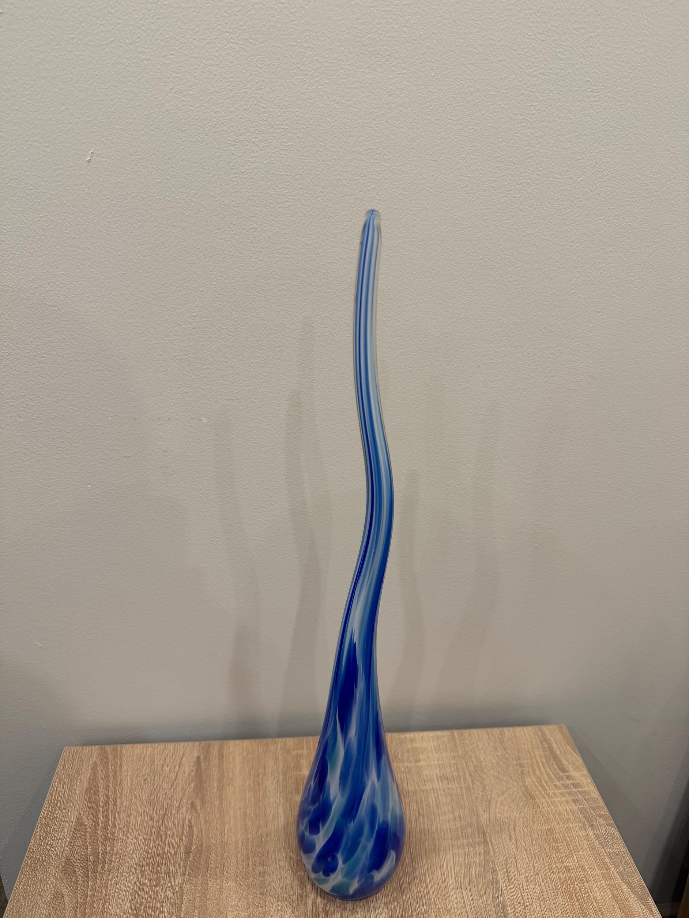 Tall 50cm Hand-Blown Glass Spike Sculpture – Blue Swirl Elegant Modern Art Object