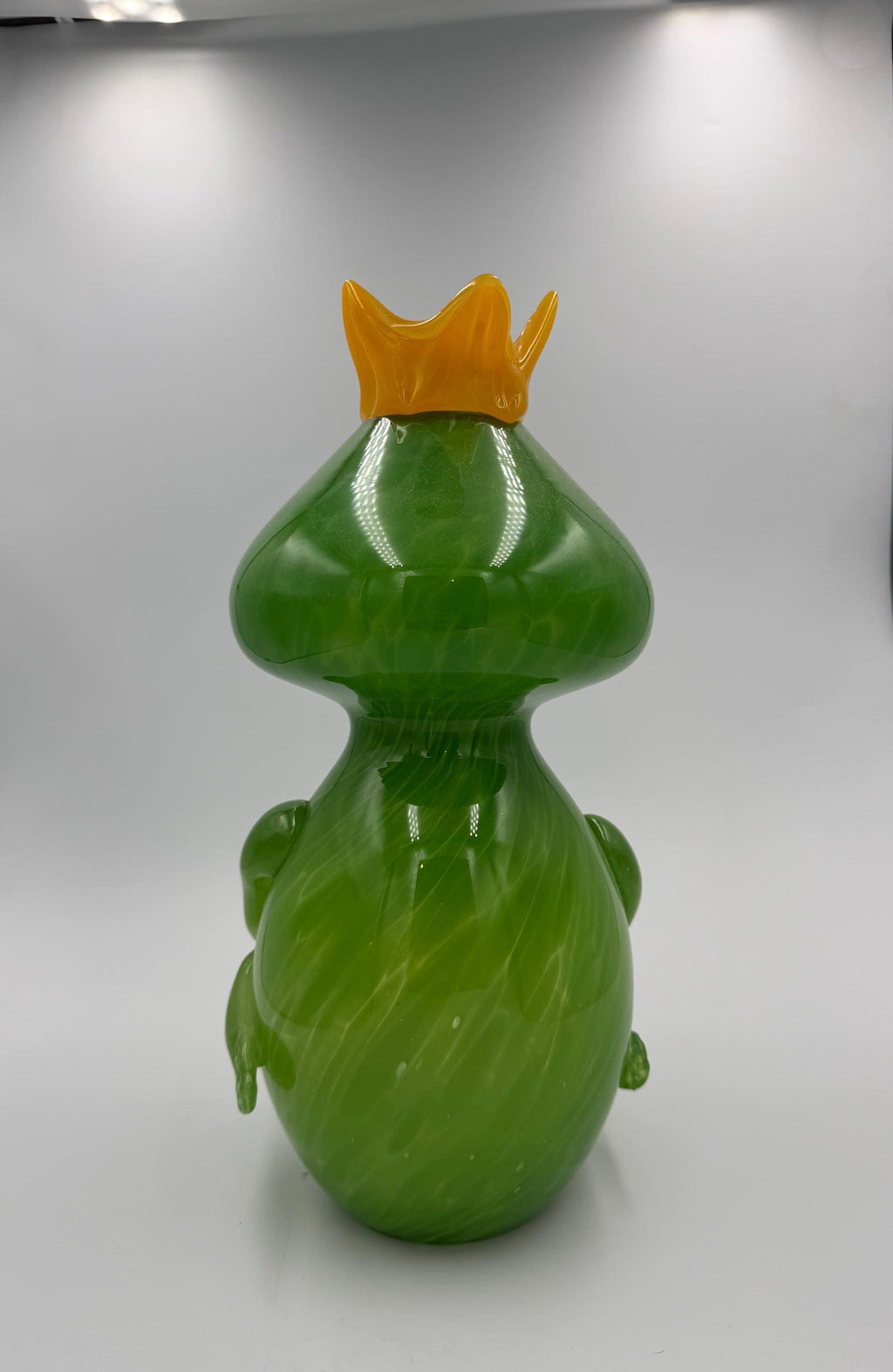 32cm Hand-Blown King Frog Glass Sculpture – Large Green Art Glass Figurine with Crown