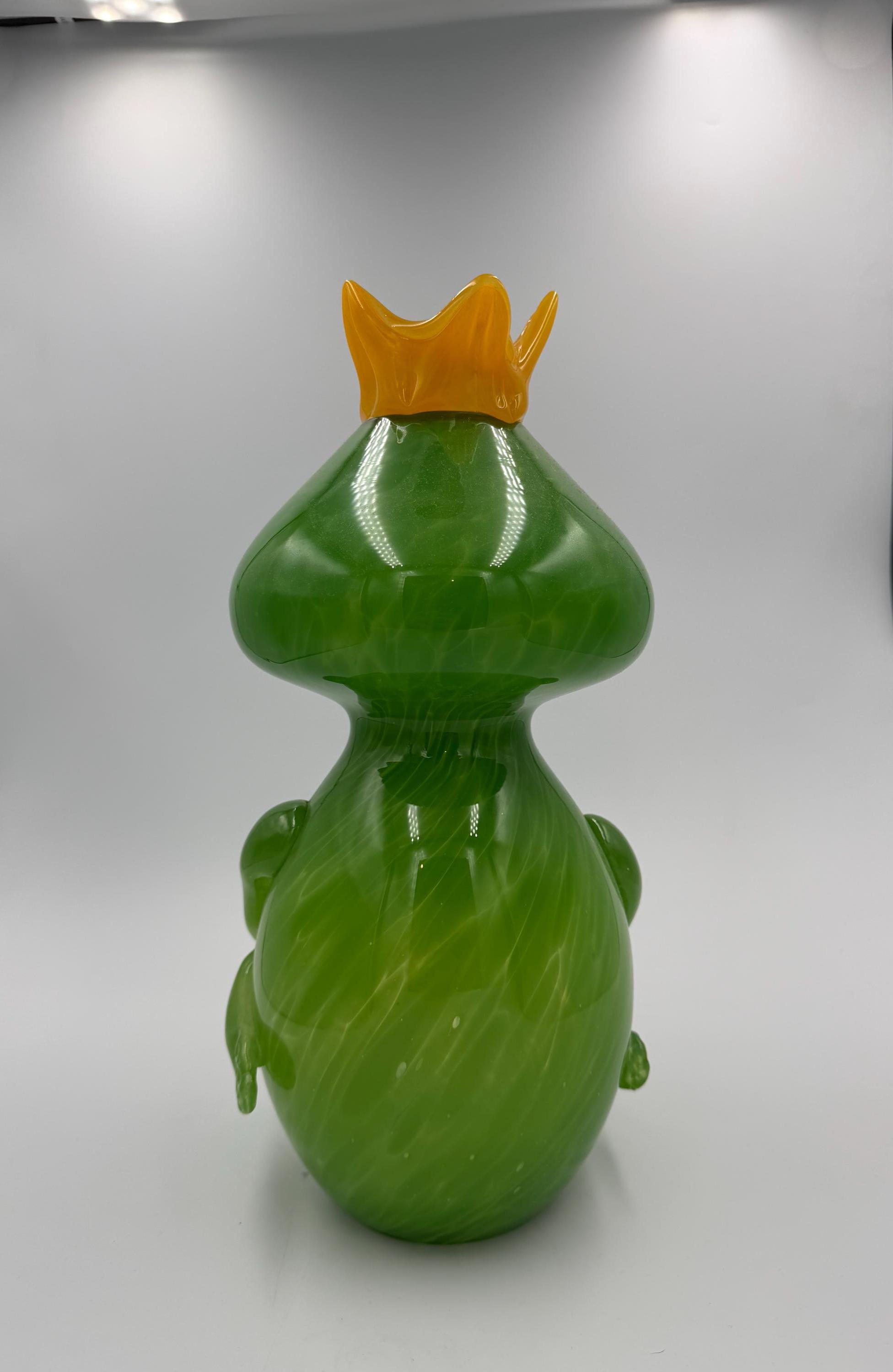 32cm Hand-Blown King Frog Glass Sculpture – Large Green Art Glass Figurine with Crown
