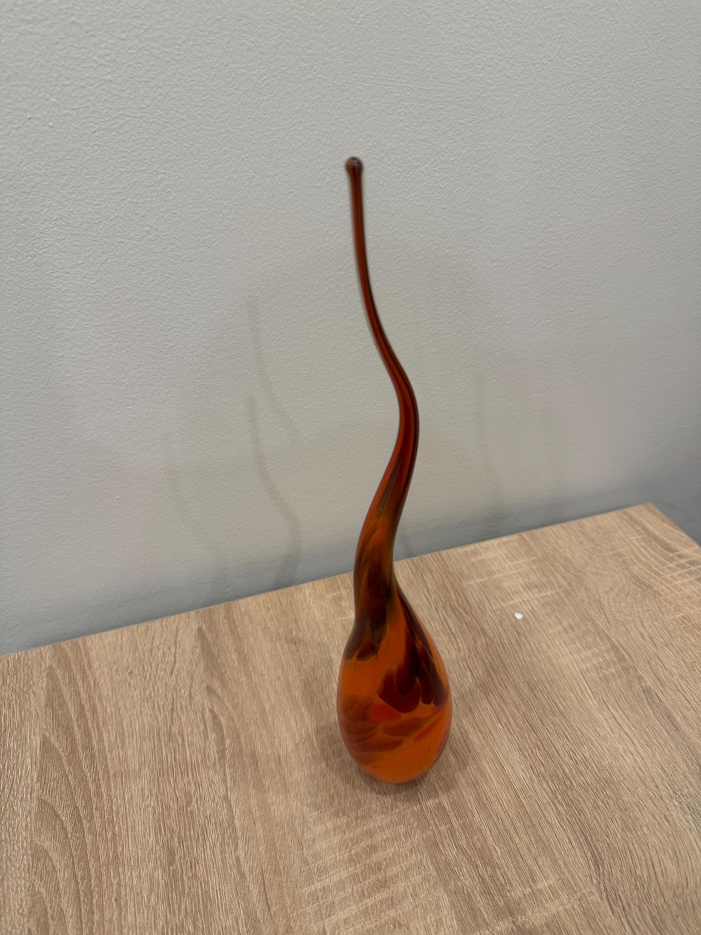 Hand-Blown Glass Flame Sculpture | 30cm Amber Red Abstract Centerpiece
