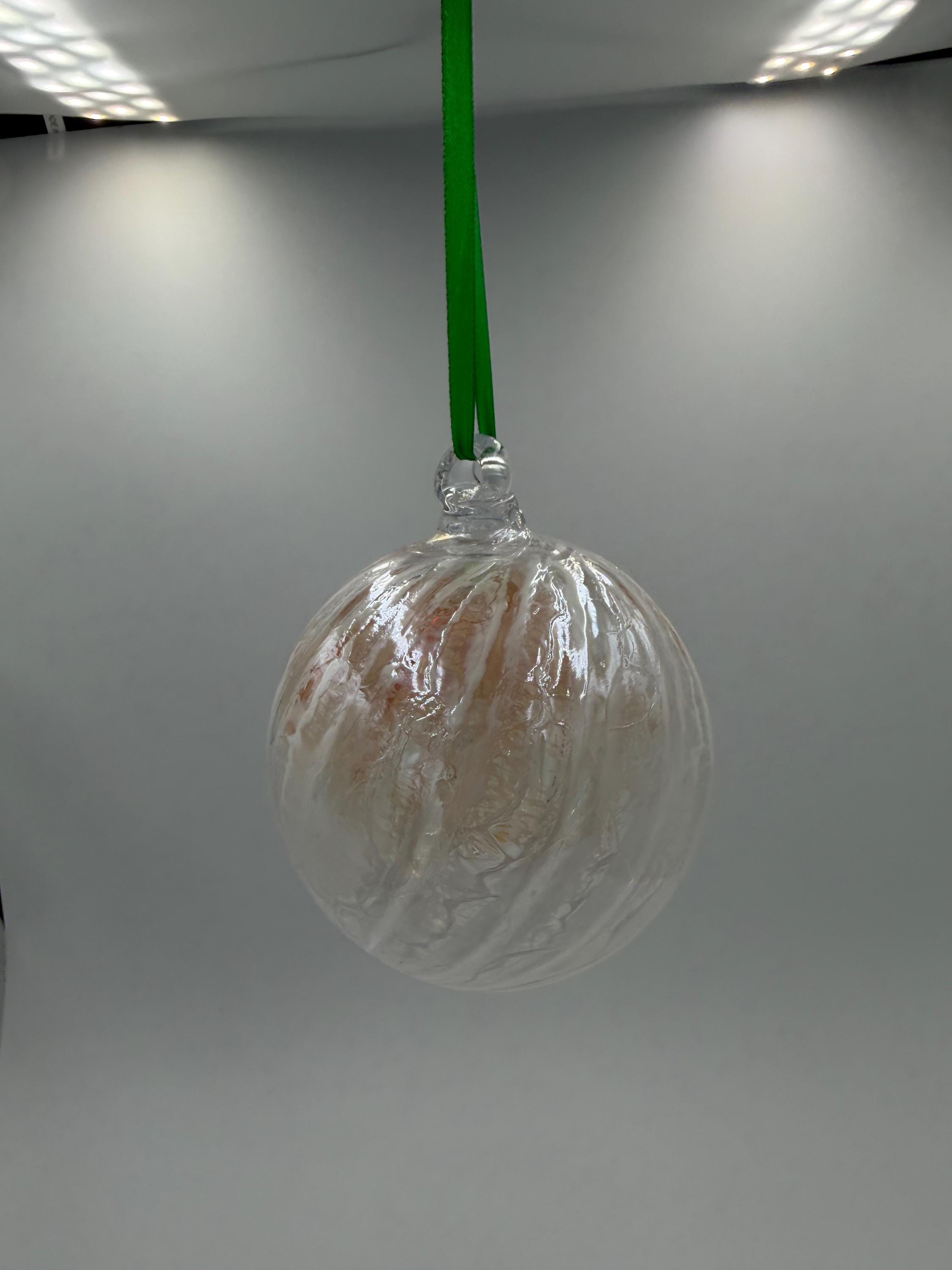 10cm Hand-Blown Crackle Glass Ornament – Pearl Iridescent Hanging Ball Suncatcher