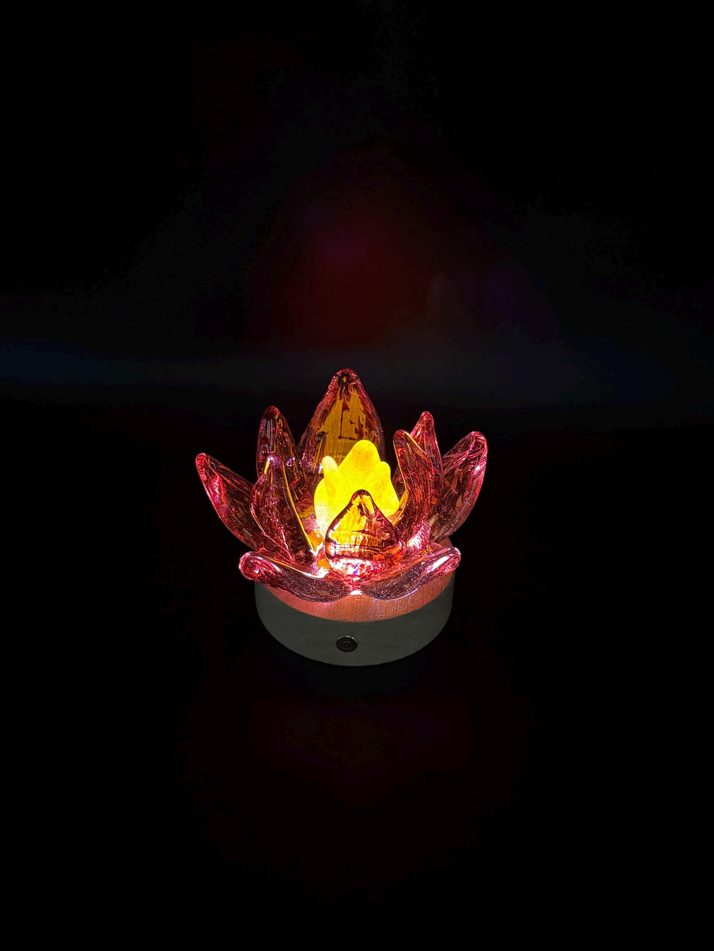 Hand Blown Glass Flower Night Light – Touch Lamp with Wooden Base (12cm)