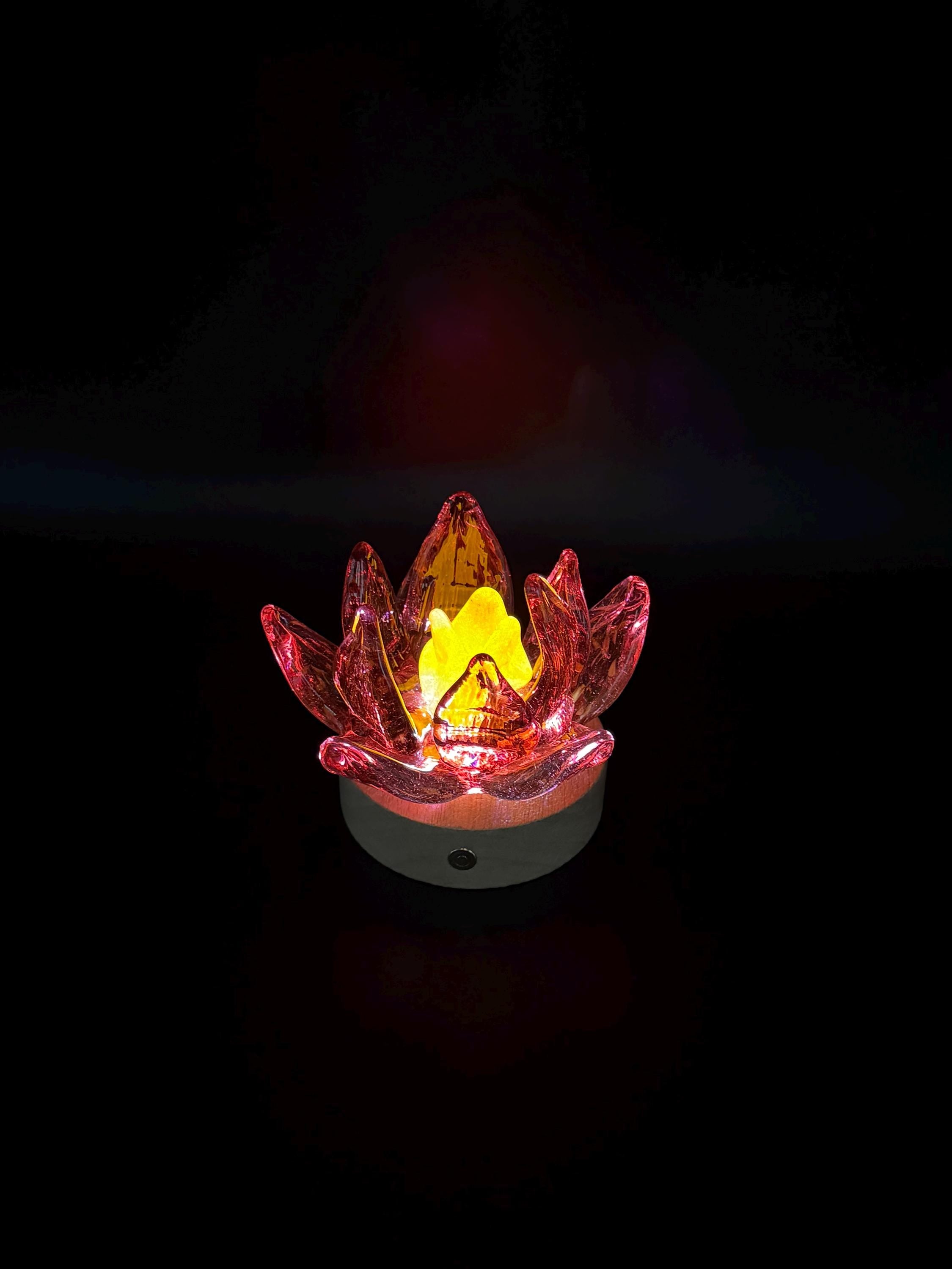 Hand Blown Glass Flower Night Light – Touch Lamp with Wooden Base (12cm)