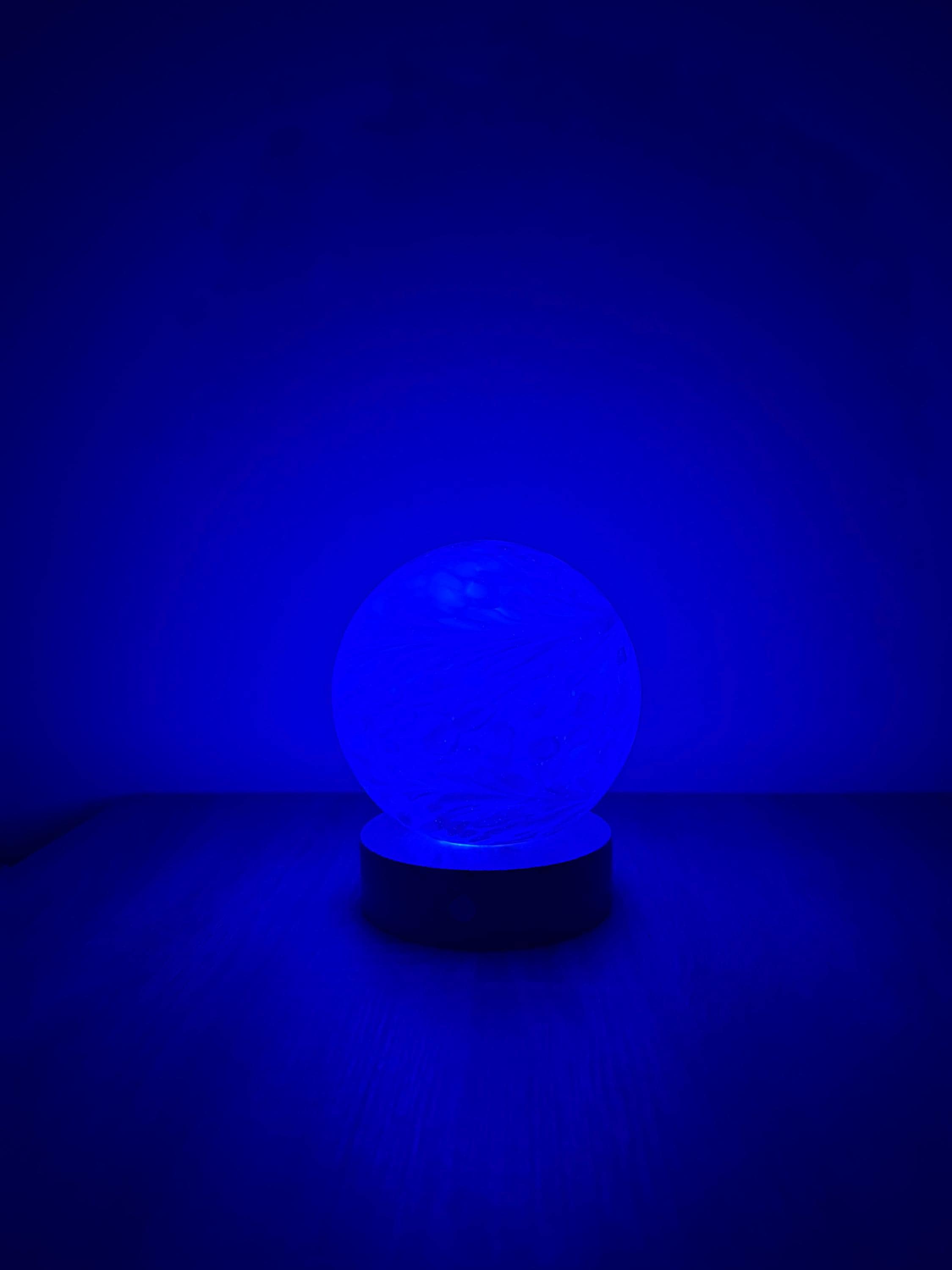 12cm Hand-Blown Pastel Swirl Glass Orb Lamp – Color Changing LED Touch Light Wooden Base