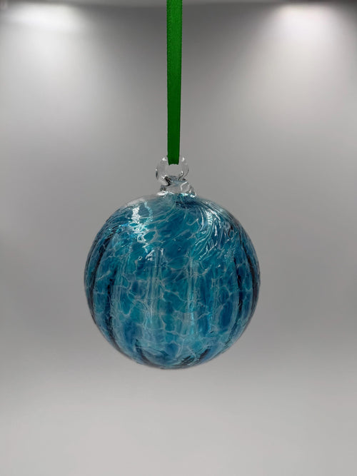 10cm Hand-Blown Crackle Glass Ornament – Blue Turquoise Hanging Ball Suncatcher