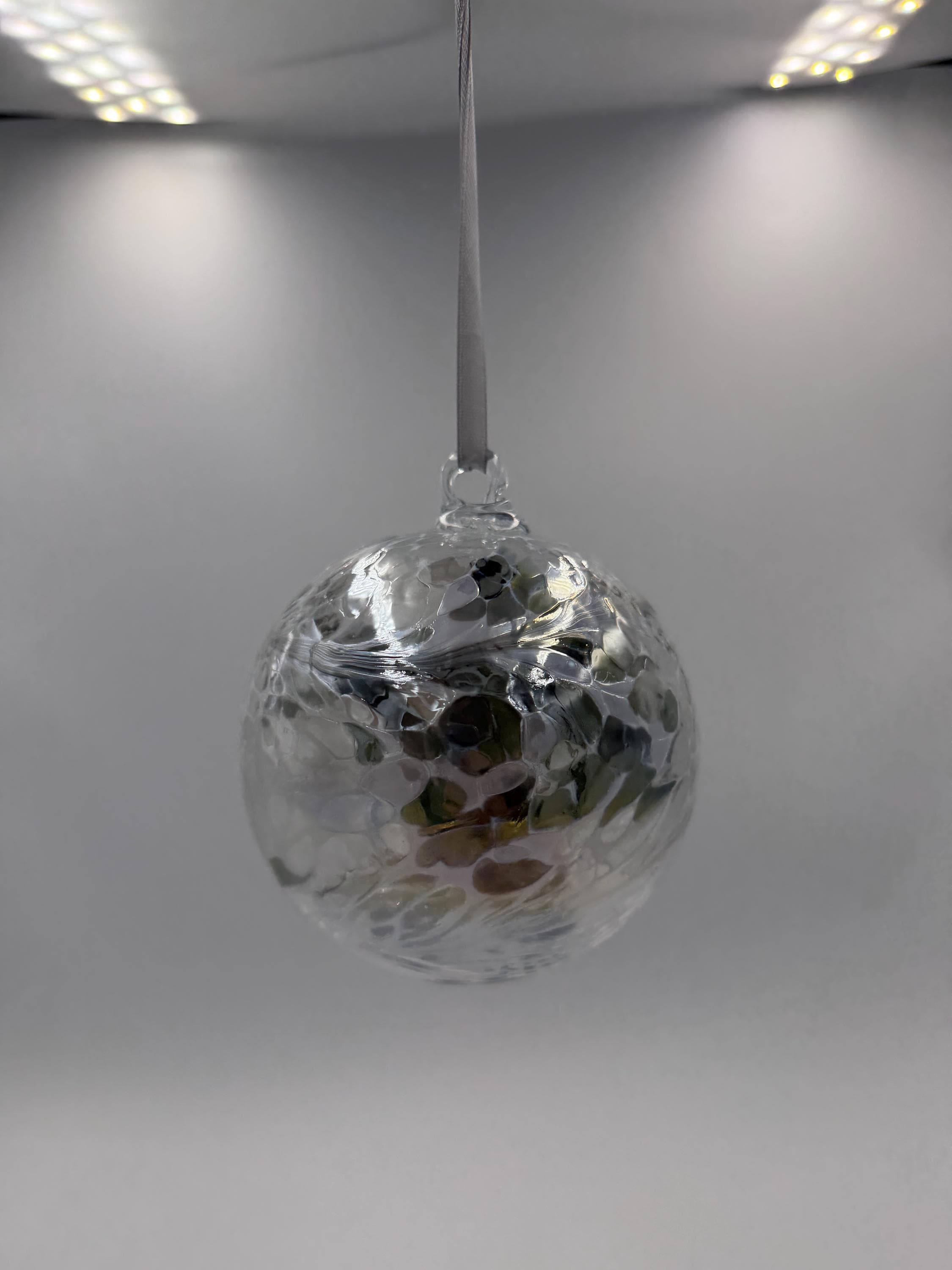10cm Clear Silver Glass Hanging Ball - Hand Blown Glass Ornament - Home Decor