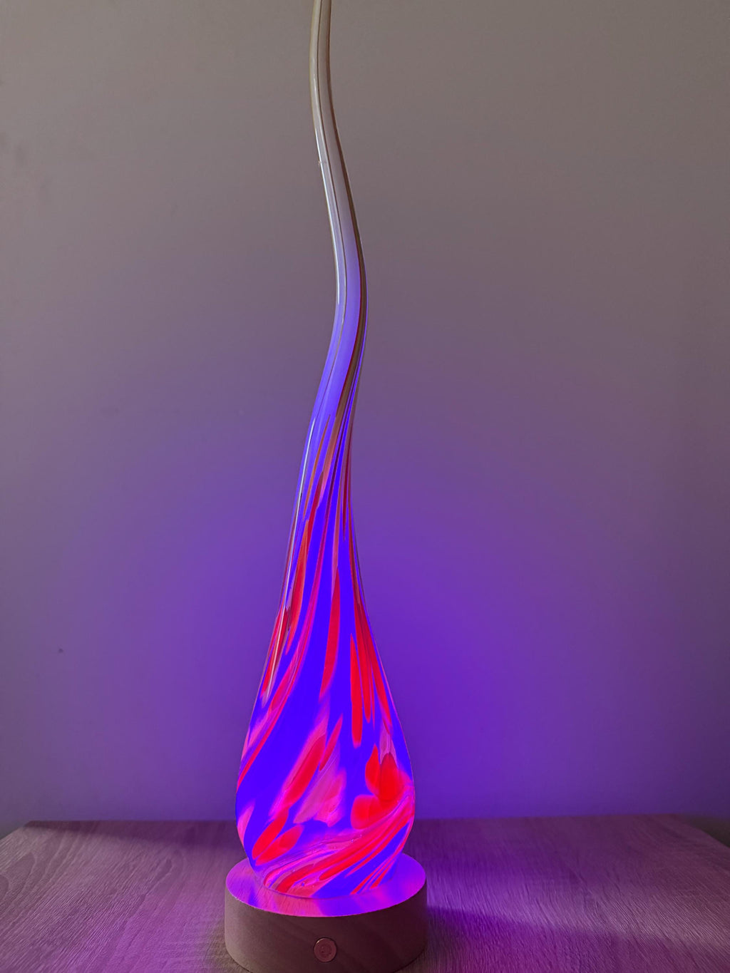 50cm Hand-Blown Fire Flame Glass Lamp – Color Changing LED Touch Light Wooden Base