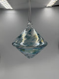 15cm Hand-Blown Blue White Swirl Glass Diamond Ornament – Hanging Decor