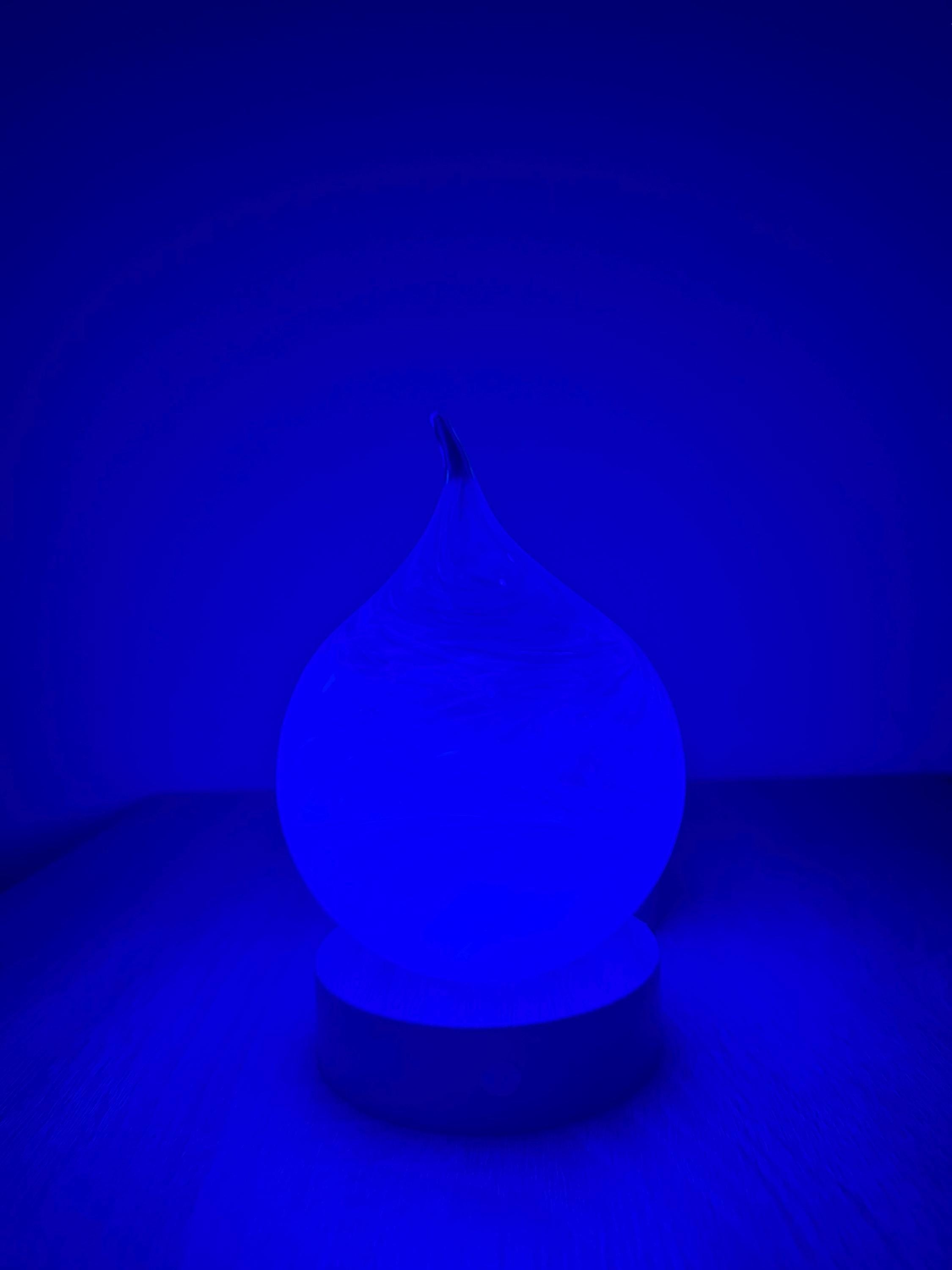 12cm Hand-Blown Blue Teardrop Glass LED Lamp – Battery Powered Multicolor or Warm White
