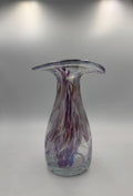 20cm Hand-Blown Glass Vase – Purple Iridescent Swirl Art Glass with Flared Rim