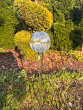 60cm Hand-Blown Iridescent Clear Glass Garden Stake – 10cm Decorative Sphere