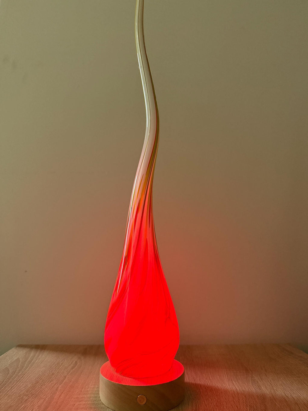 50cm Hand-Blown Fire Flame Glass Lamp – Color Changing LED Touch Light Wooden Base