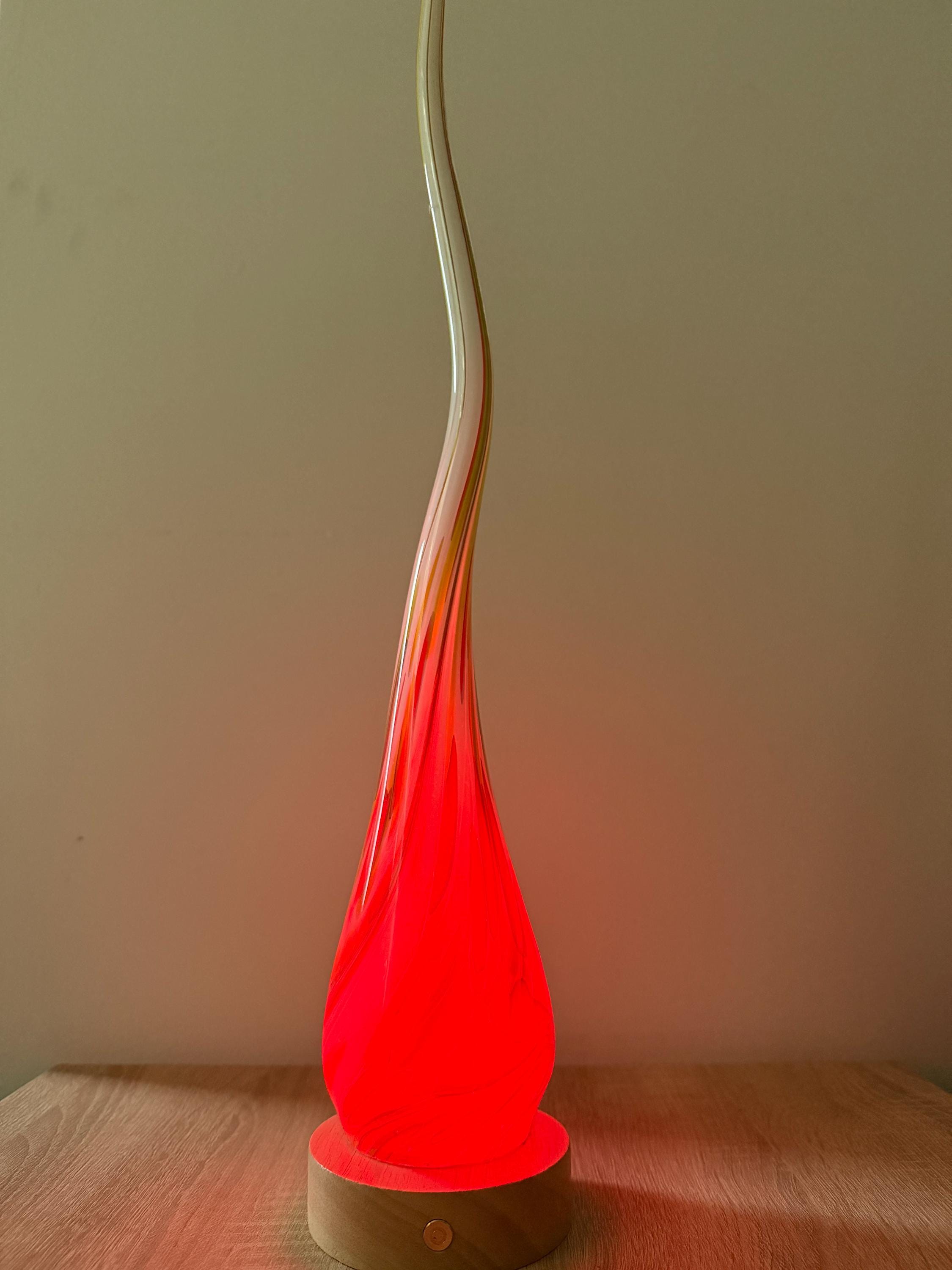 50cm Hand-Blown Fire Flame Glass Lamp – Color Changing LED Touch Light Wooden Base