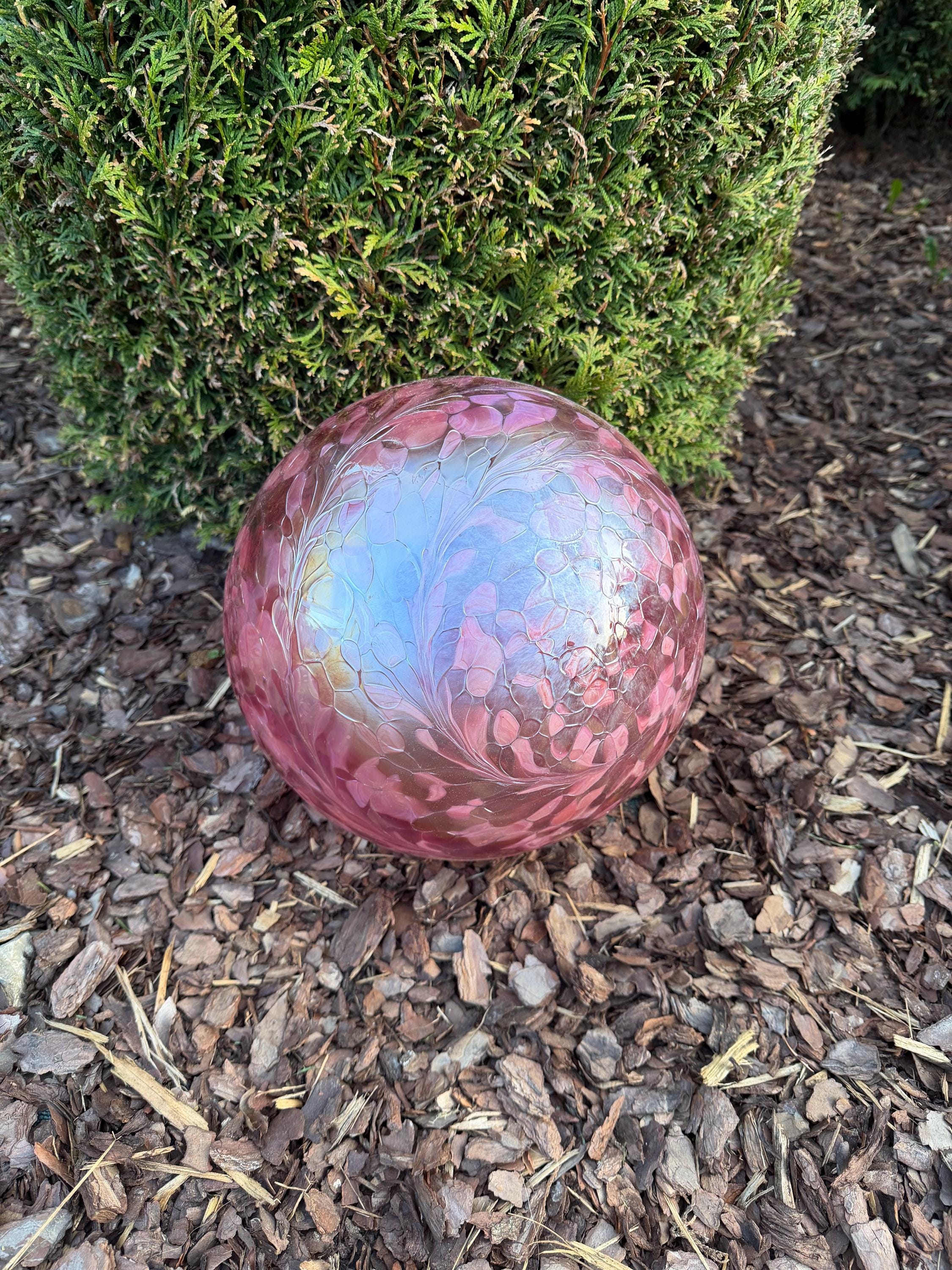 30cm Hand-Blown Glass Garden Sphere – Pink Iridescent Orb – Outdoor Garden Decor