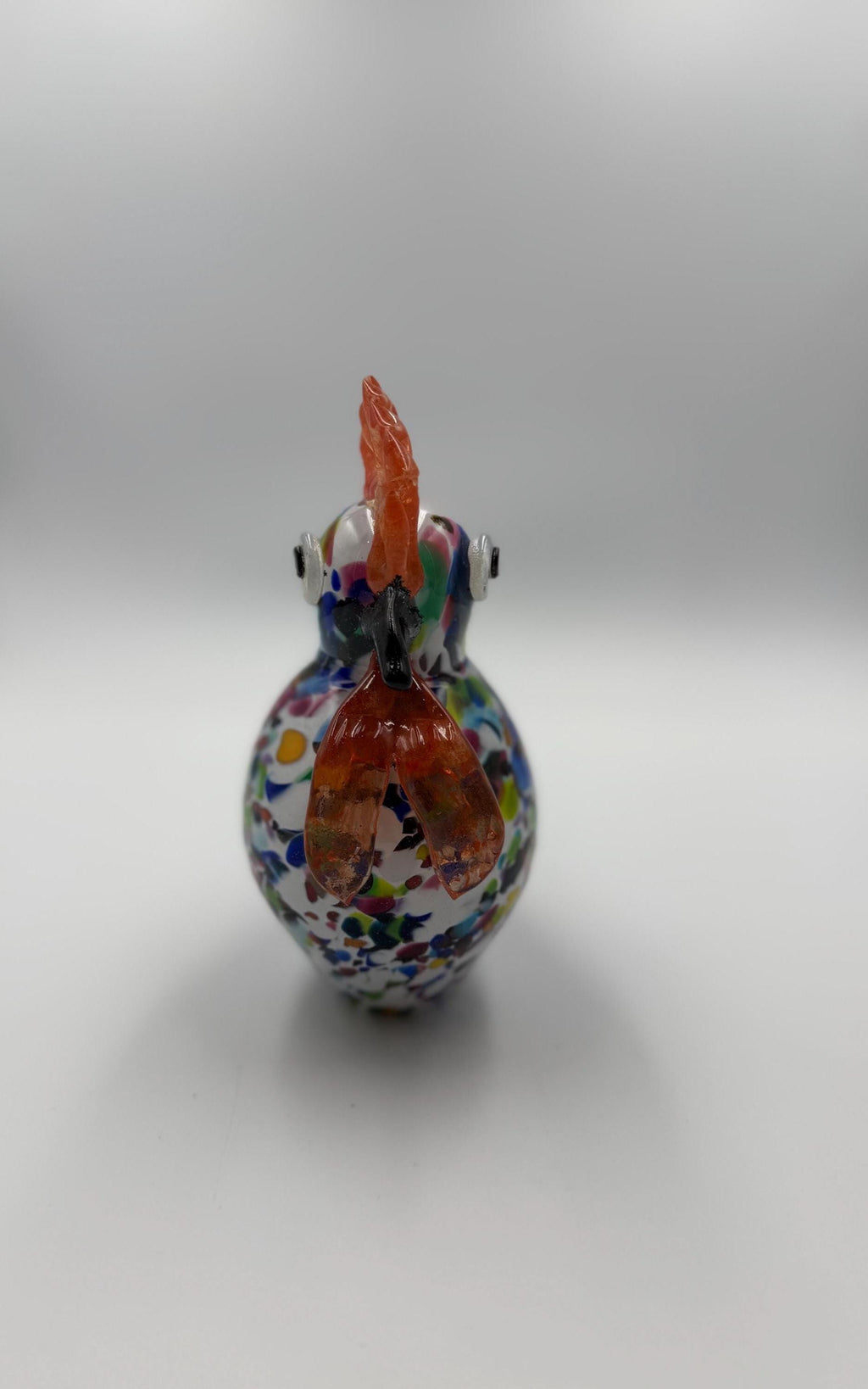 20cm Hand-Blown Colorful Confetti Glass Rooster Sculpture – 12cm Tall Decorative Cock Figurine