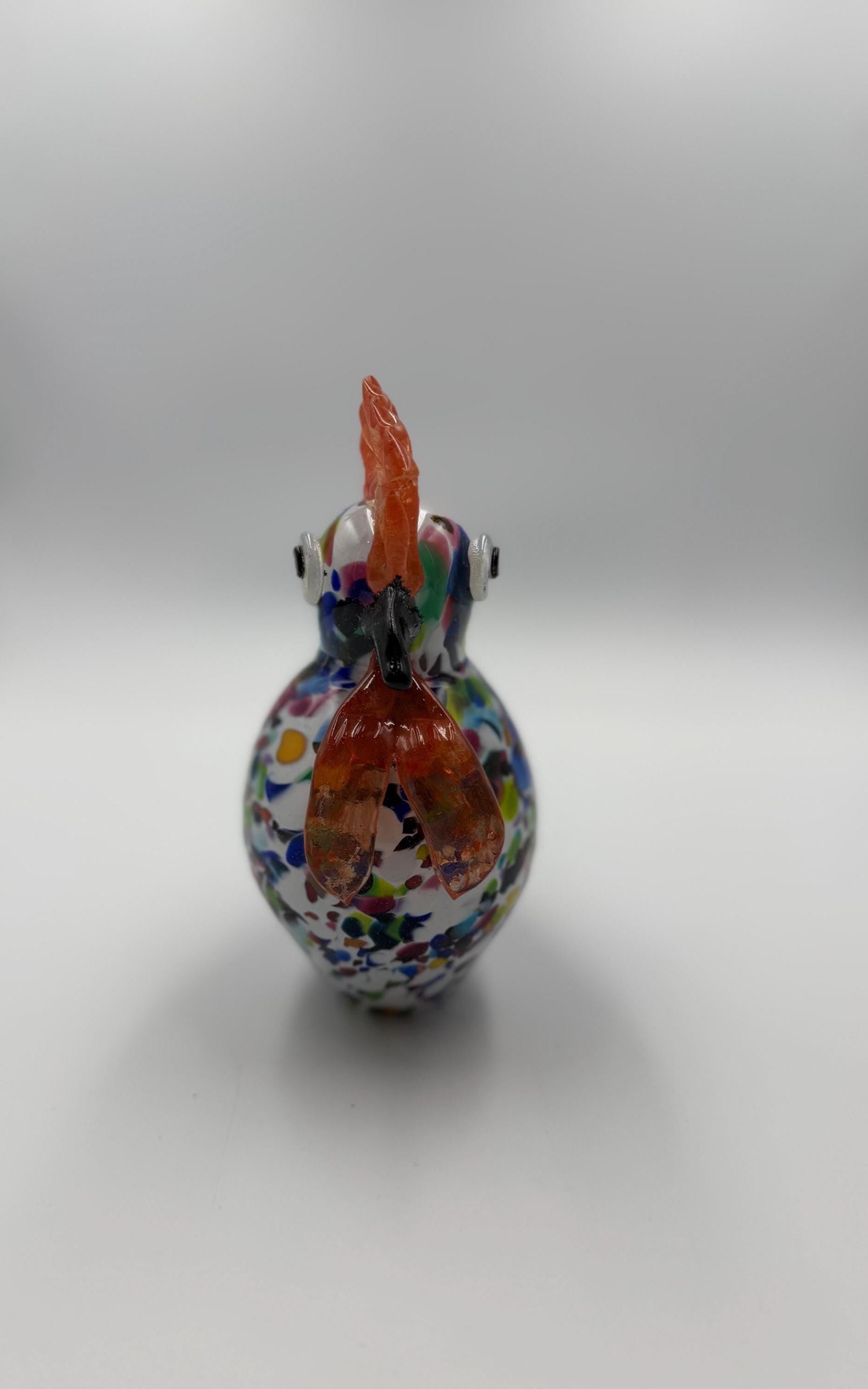 20cm Hand-Blown Colorful Confetti Glass Rooster Sculpture – 12cm Tall Decorative Cock Figurine