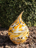 Handmade Glass Garden Teardrop Sculpture – Yellow White Modern Outdoor Decor (25 cm)