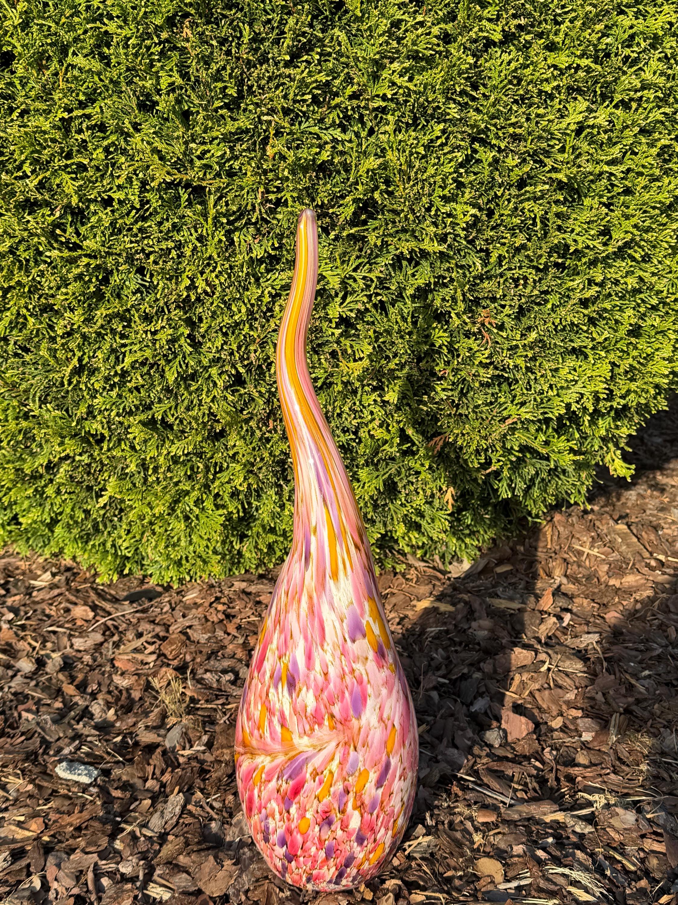 60cm Pink Glass Garden Flame - Hand Blown Garden Art - Outdoor Decor