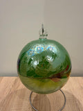 Handcrafted Art Glass Sphere | Green Suncatcher, Blue Red Swirls, Window Decor